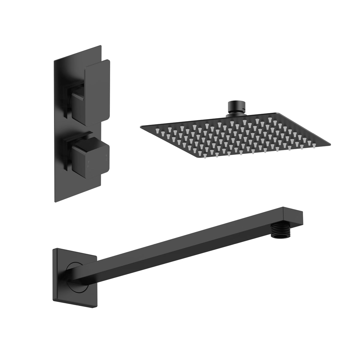 Nuie Windon Twin Thermostatic Valve, Square Wall-Mounted Shower Arm And Fixed Head
