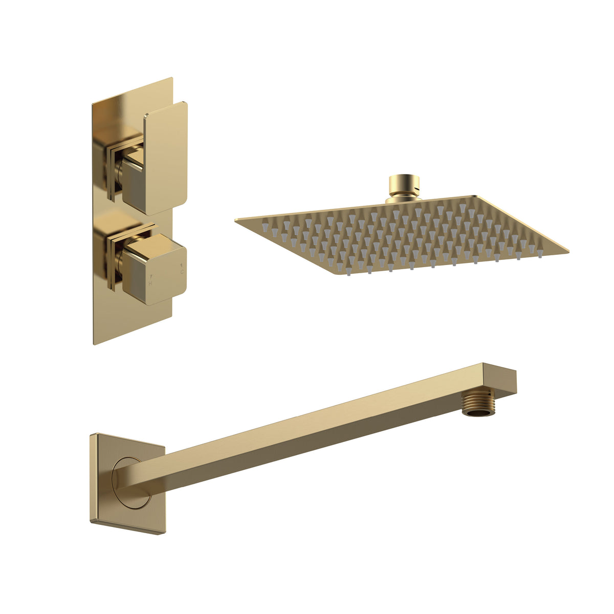 Nuie Windon Twin Thermostatic Valve, Square Wall-Mounted Shower Arm And Fixed Head