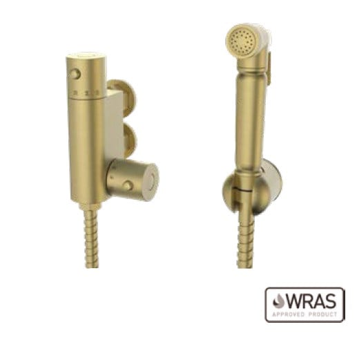 Round Douche Kit with Therm. Mixing Valve Brass Bodied Spray Head Brushed Brass - SHO051DB
