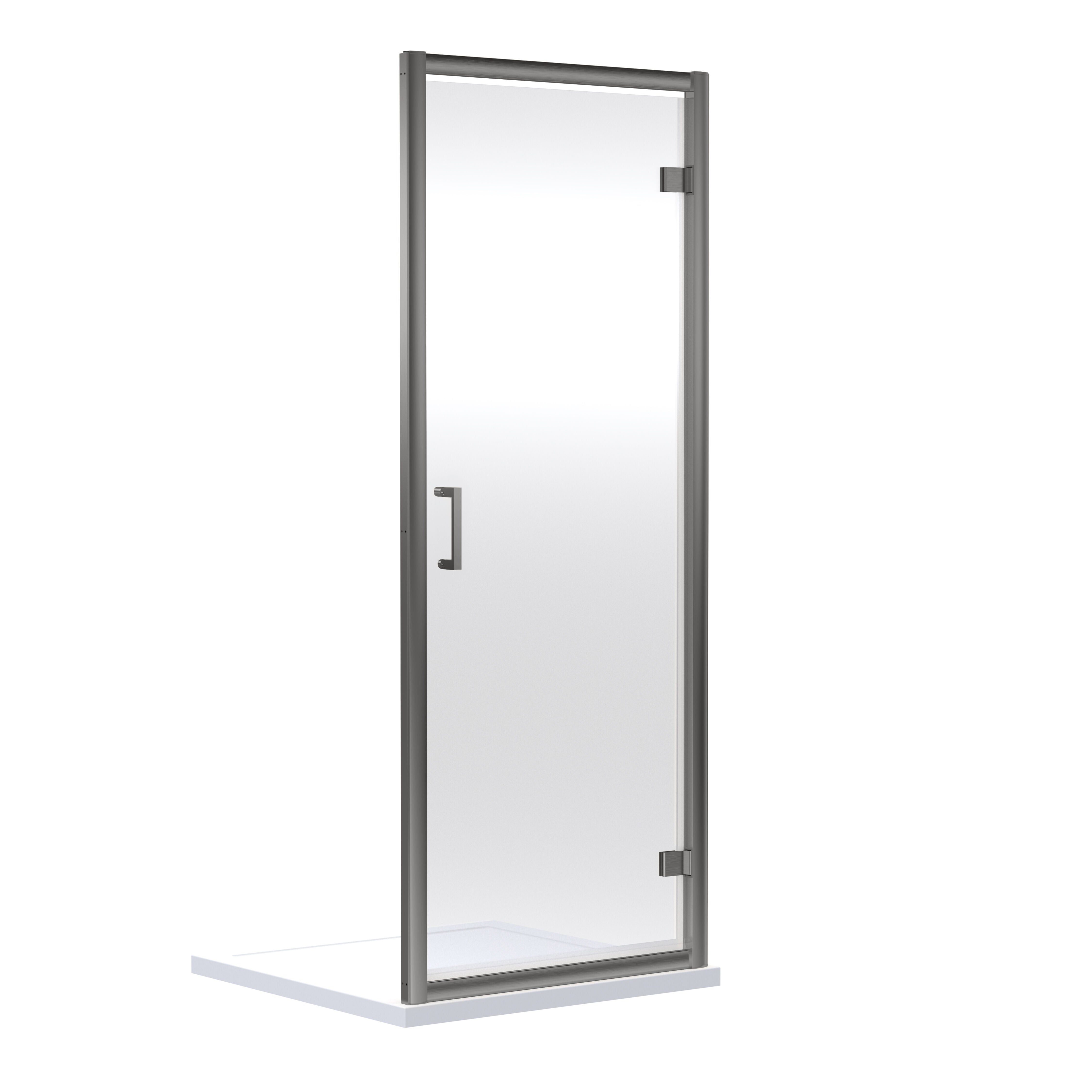 nuie Rene 760mm Brushed Pewter Semi-Frameless Hinged Shower Door
