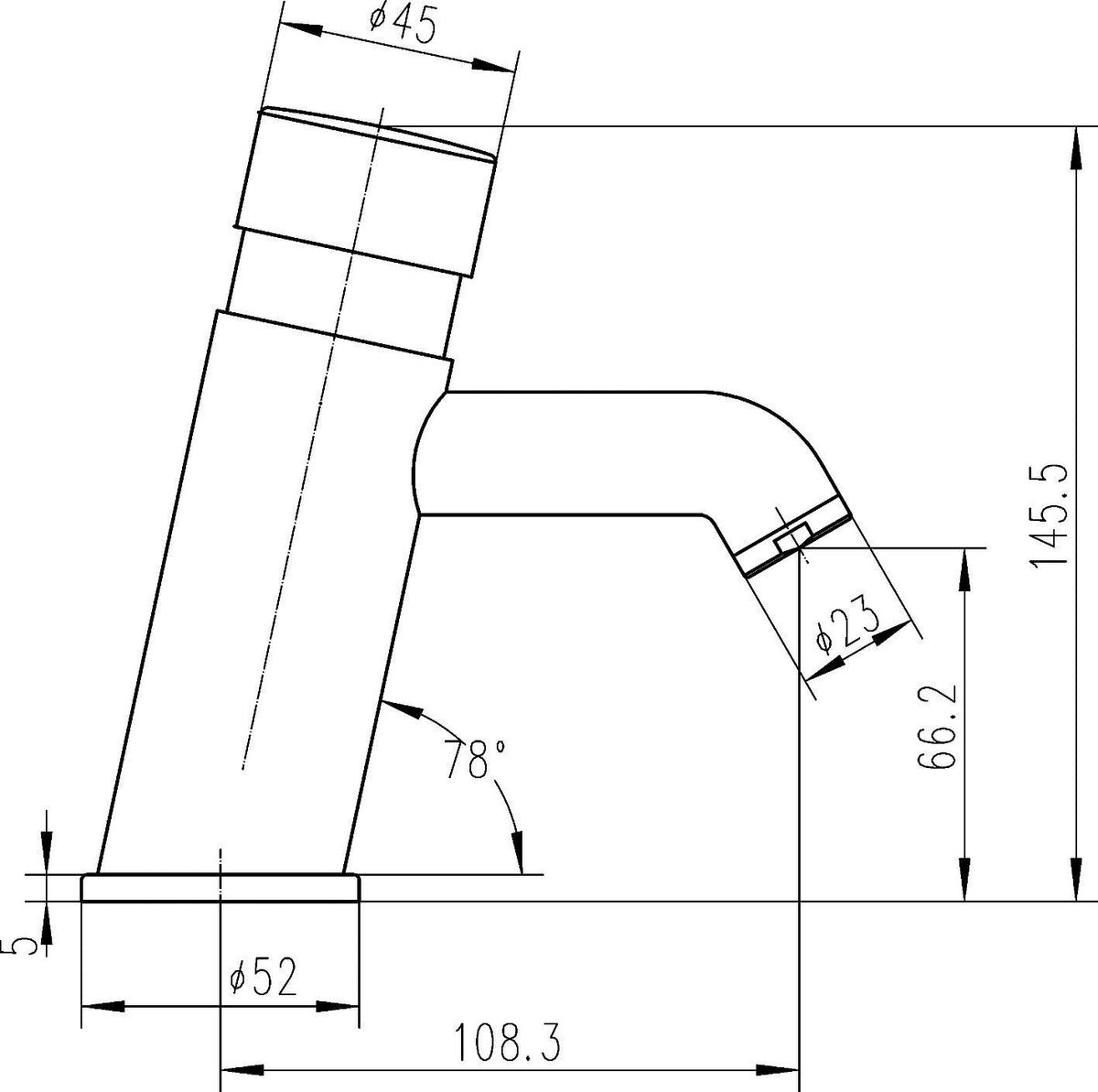 nuie Chrome CommercialMono Basin Mixer - Technical drawing