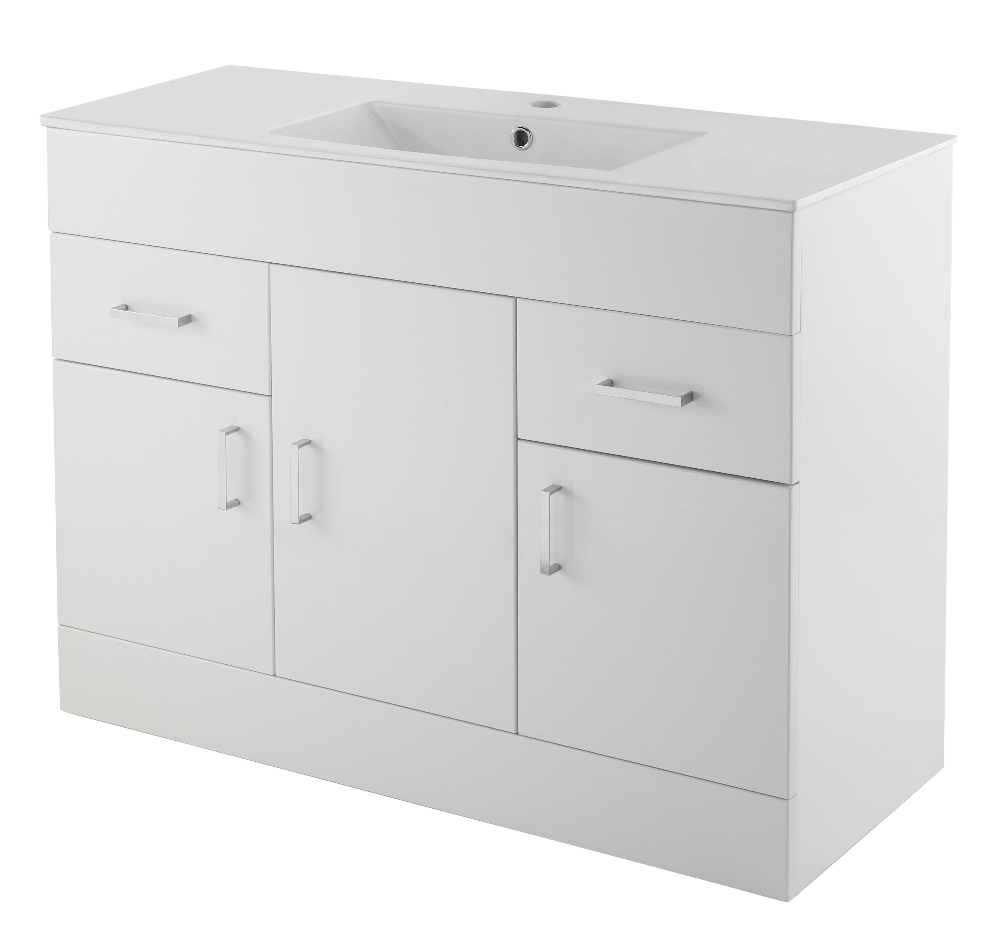 nuie Eden 1000mm Gloss White 3 Door 2 Drawer Floor Standing Cabinet With Basin