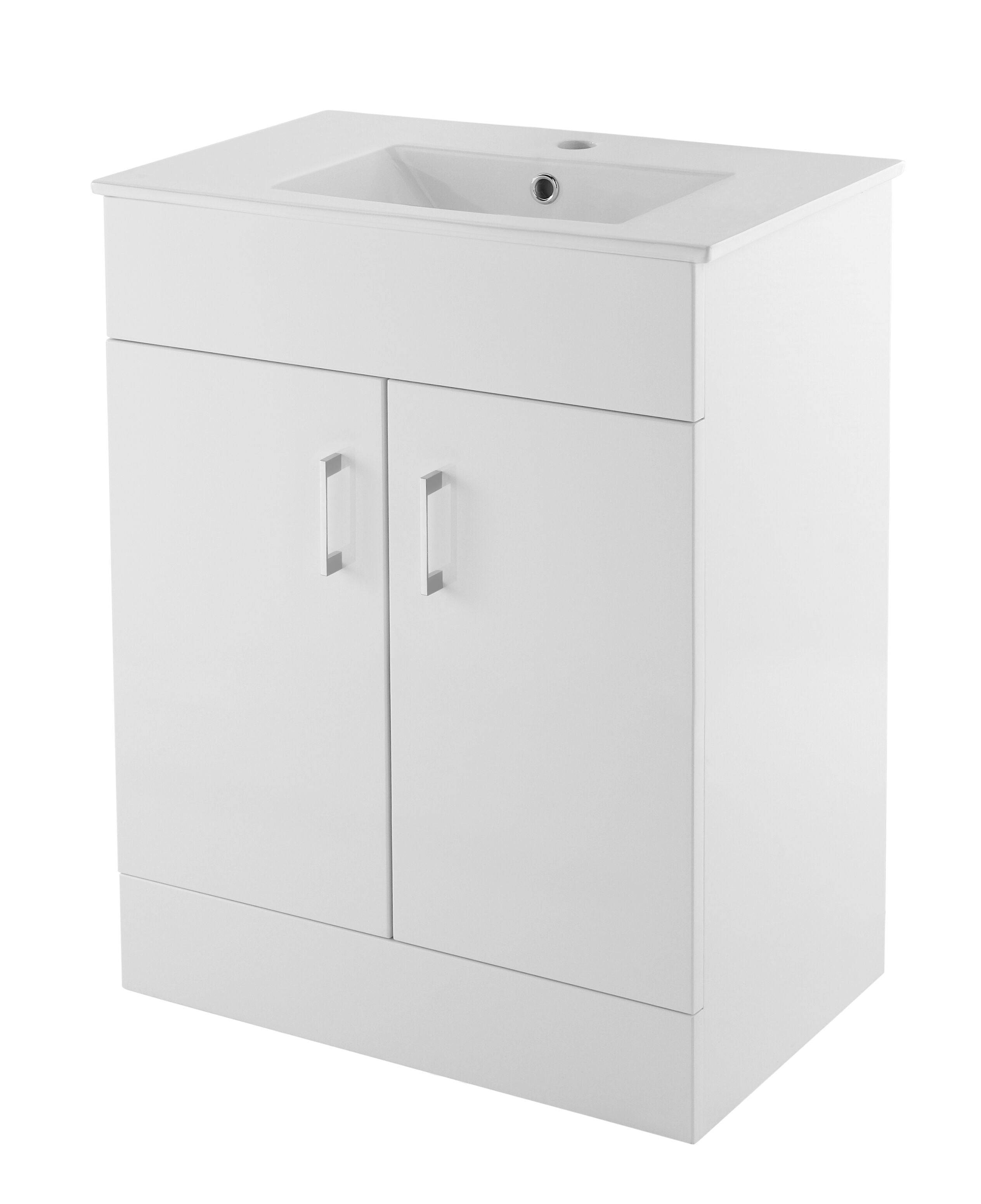 nuie Eden 600mm Gloss White 2 Door Floor Standing Cabinet With Basin