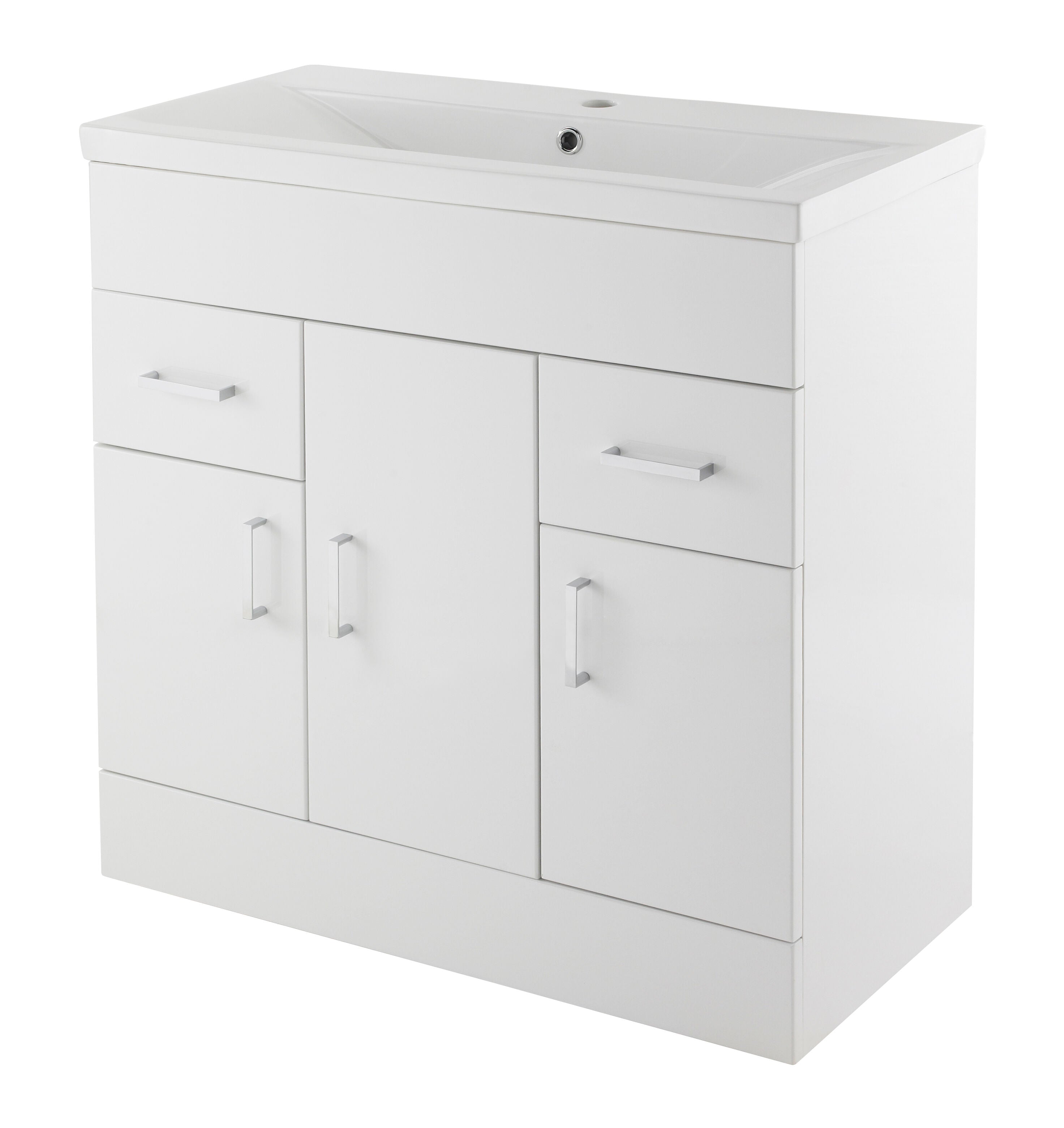 nuie Eden 800mm Gloss White 3 Door 2 Drawer Floor Standing Cabinet With Basin