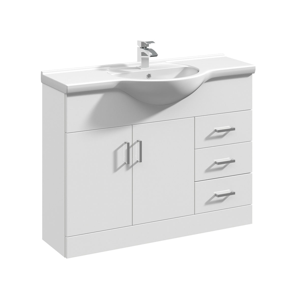 Nuie Mayford 1050mm 2 Door 3 Drawer Floor Standing Cabinet With U-Shaped Basin