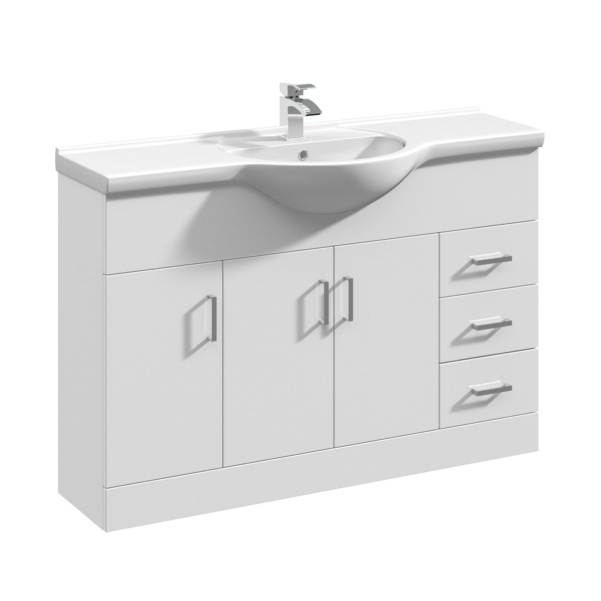Nuie Mayford 1200mm 3 Door 3 Drawer Floor Standing Cabinet With U-Shaped Basin