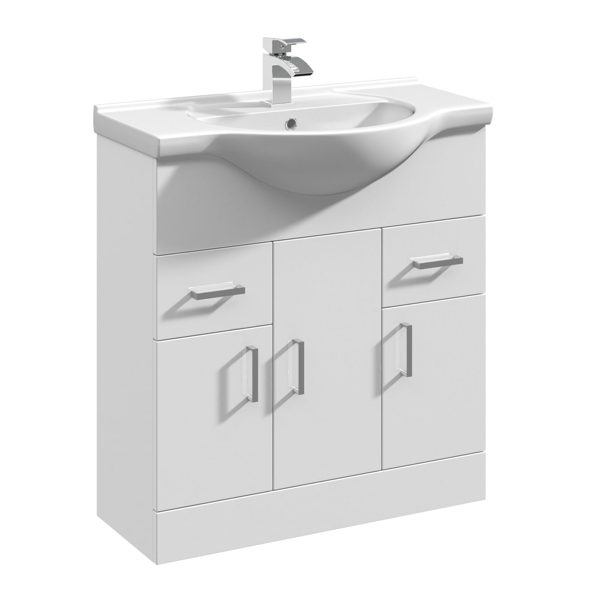 Nuie Mayford 750mm 3 Door 2 Drawer Floor Standing Cabinet With U-Shaped Basin