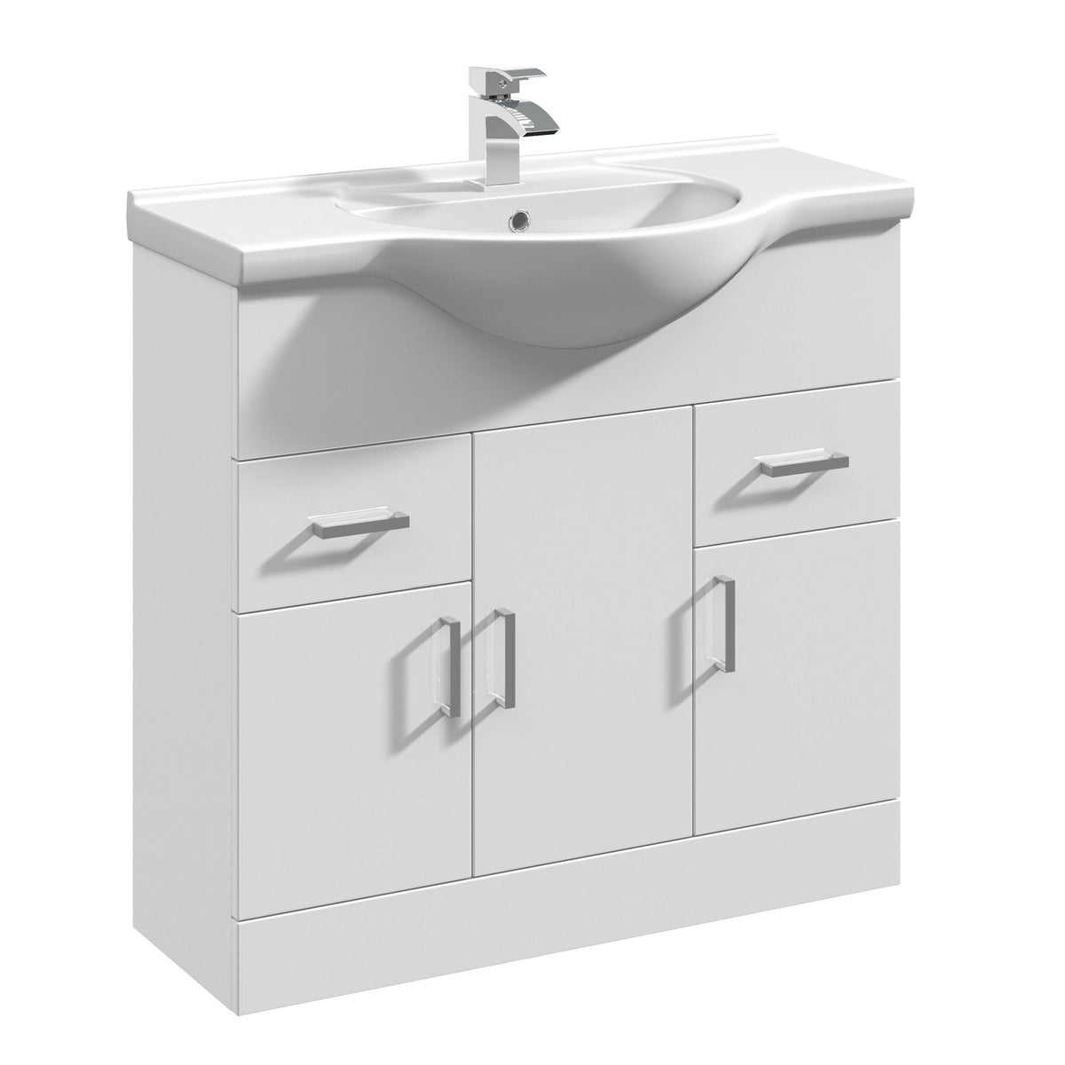 Nuie Mayford 850mm 3 Door 2 Drawer Floor Standing Cabinet With U-Shaped Basin