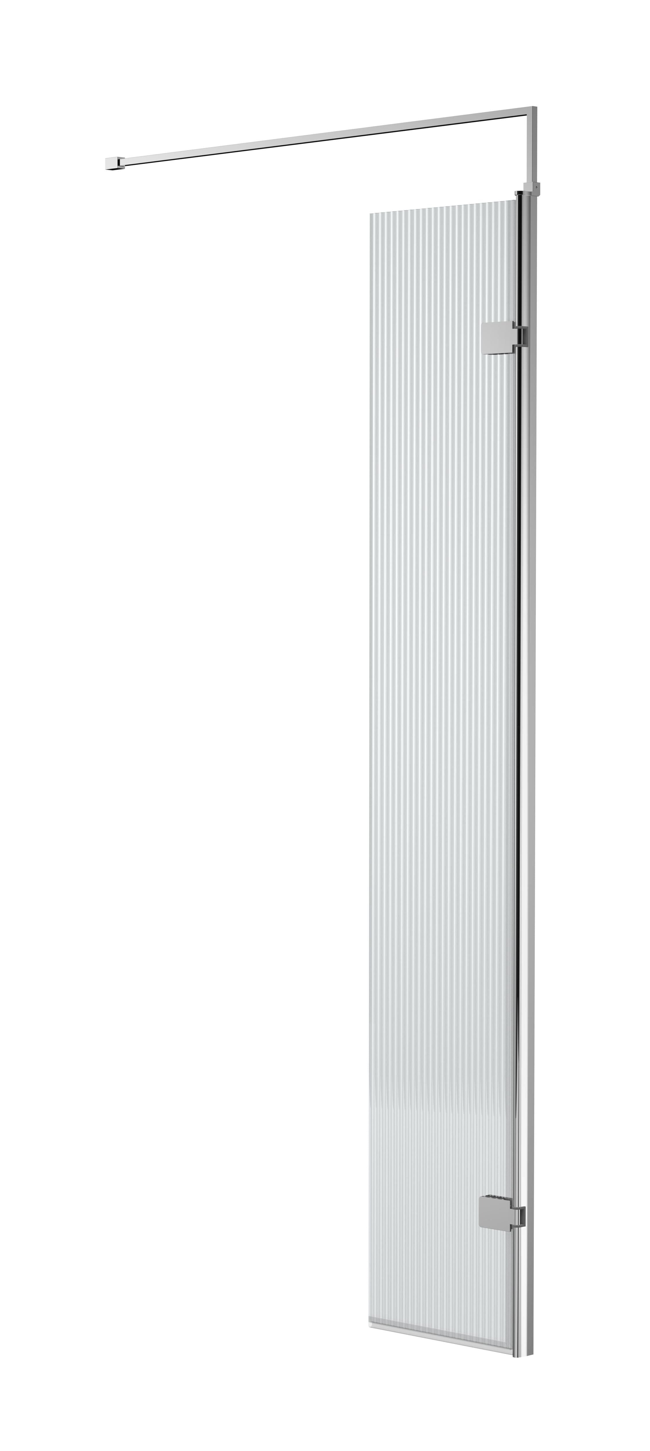 nuie 300mm Chrome Fluted Hinged Wetroom Screen With Support Bar