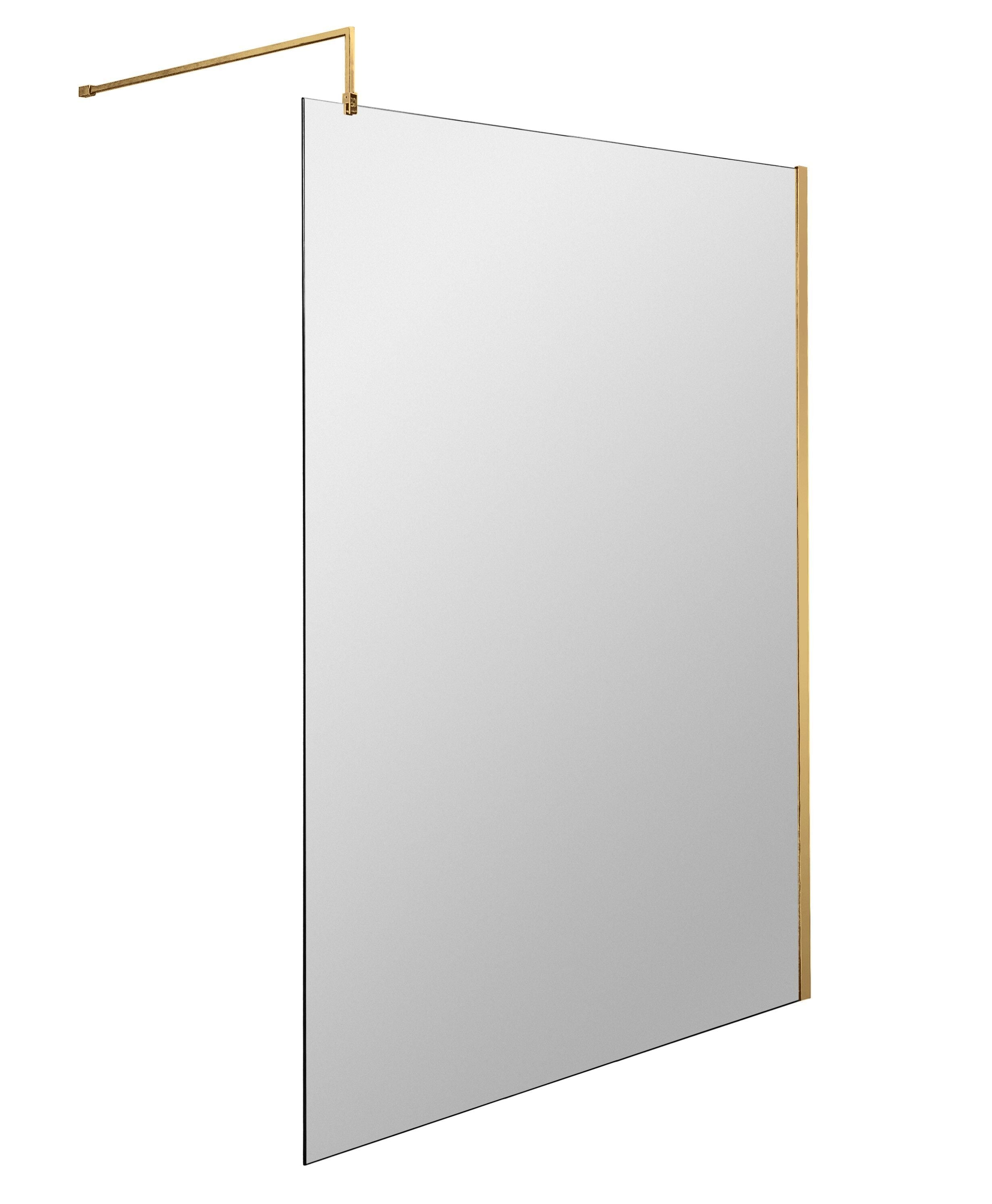 nuie 1200mm Brushed Brass Wetroom Screen With Support Bar