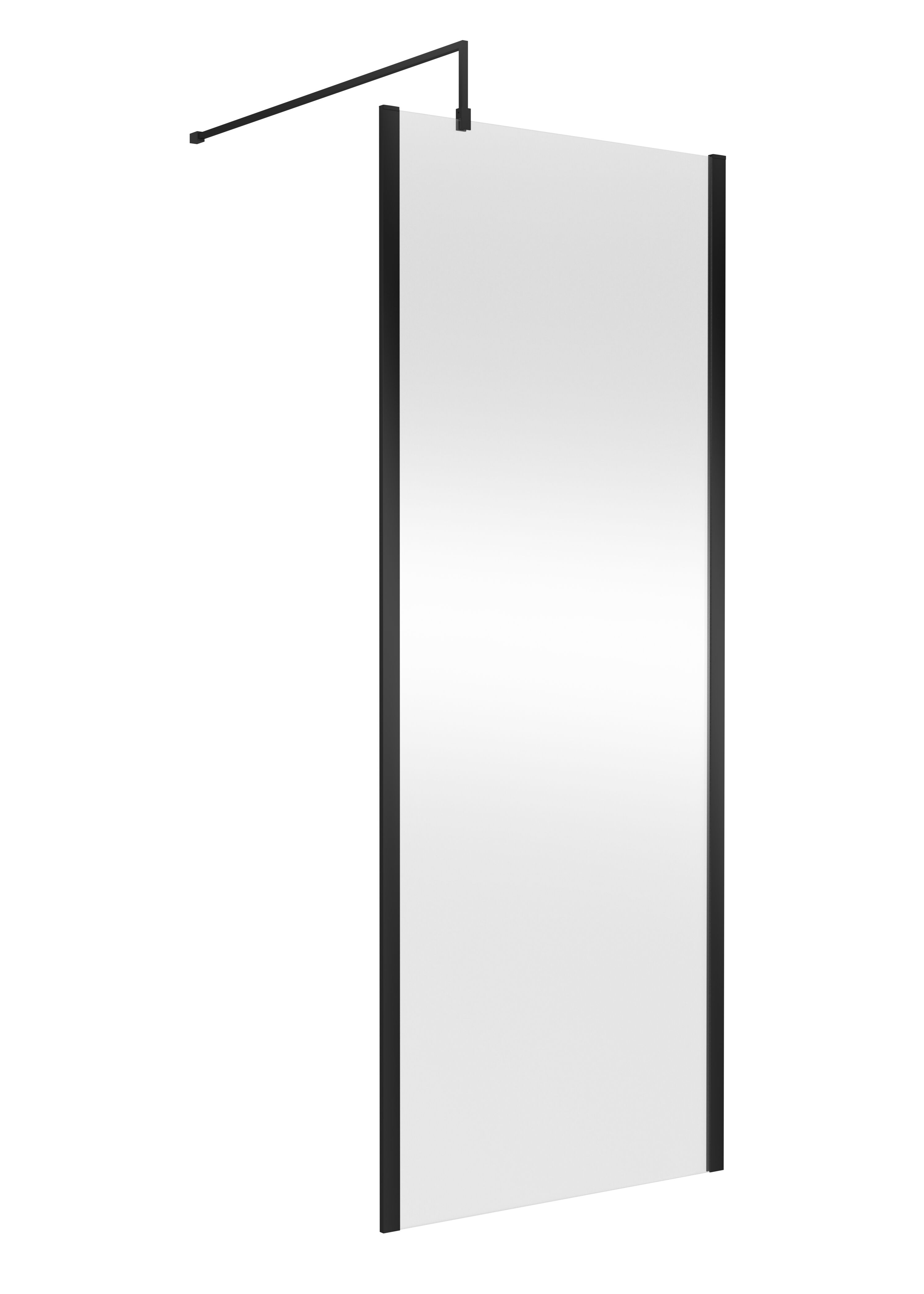nuie 800mm Matt Black Wetroom Screen With Support Bar