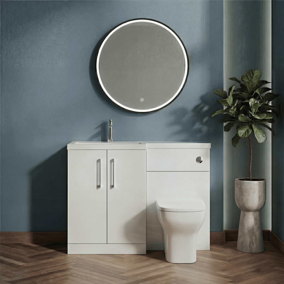 Modern Brushed Brass L-Shaped Shower Bath Package