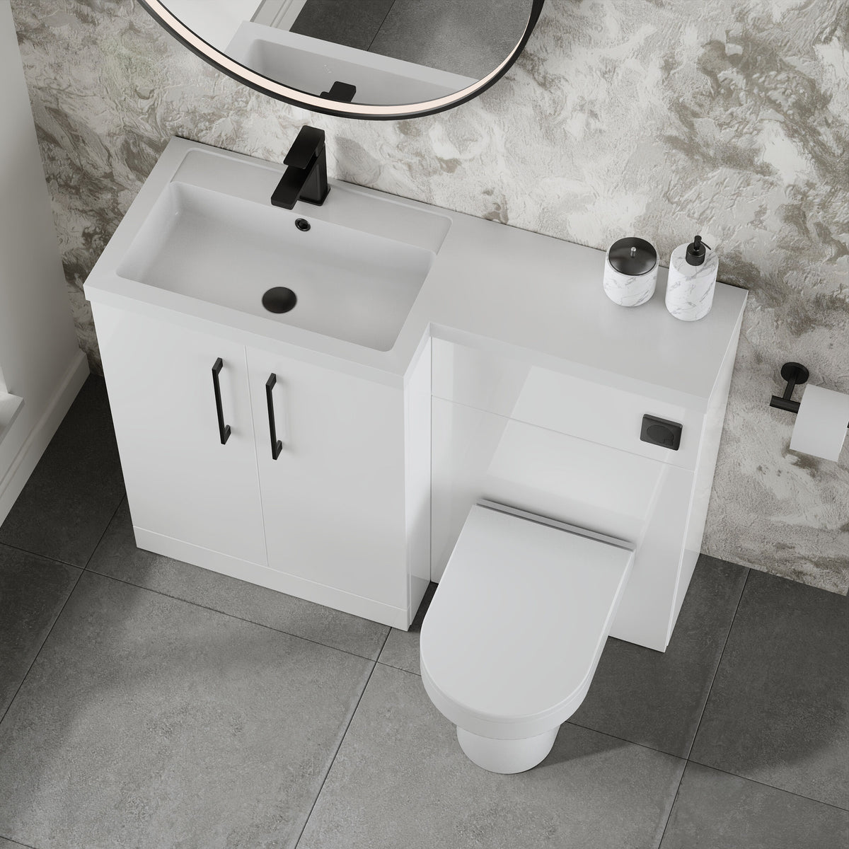 Modern Brushed Brass L-Shaped Shower Bath Package
