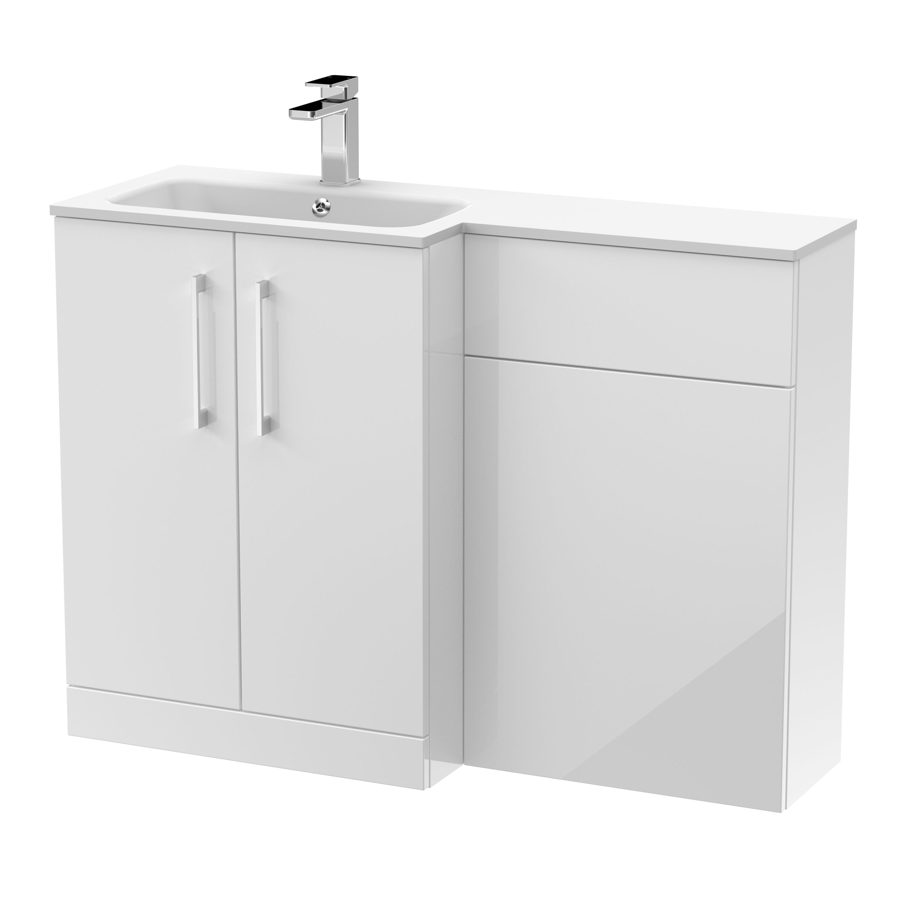 nuie Arno 1100mm Gloss White 2 Door Floor Standing Left-Hand Combination Unit With Stone Basin
