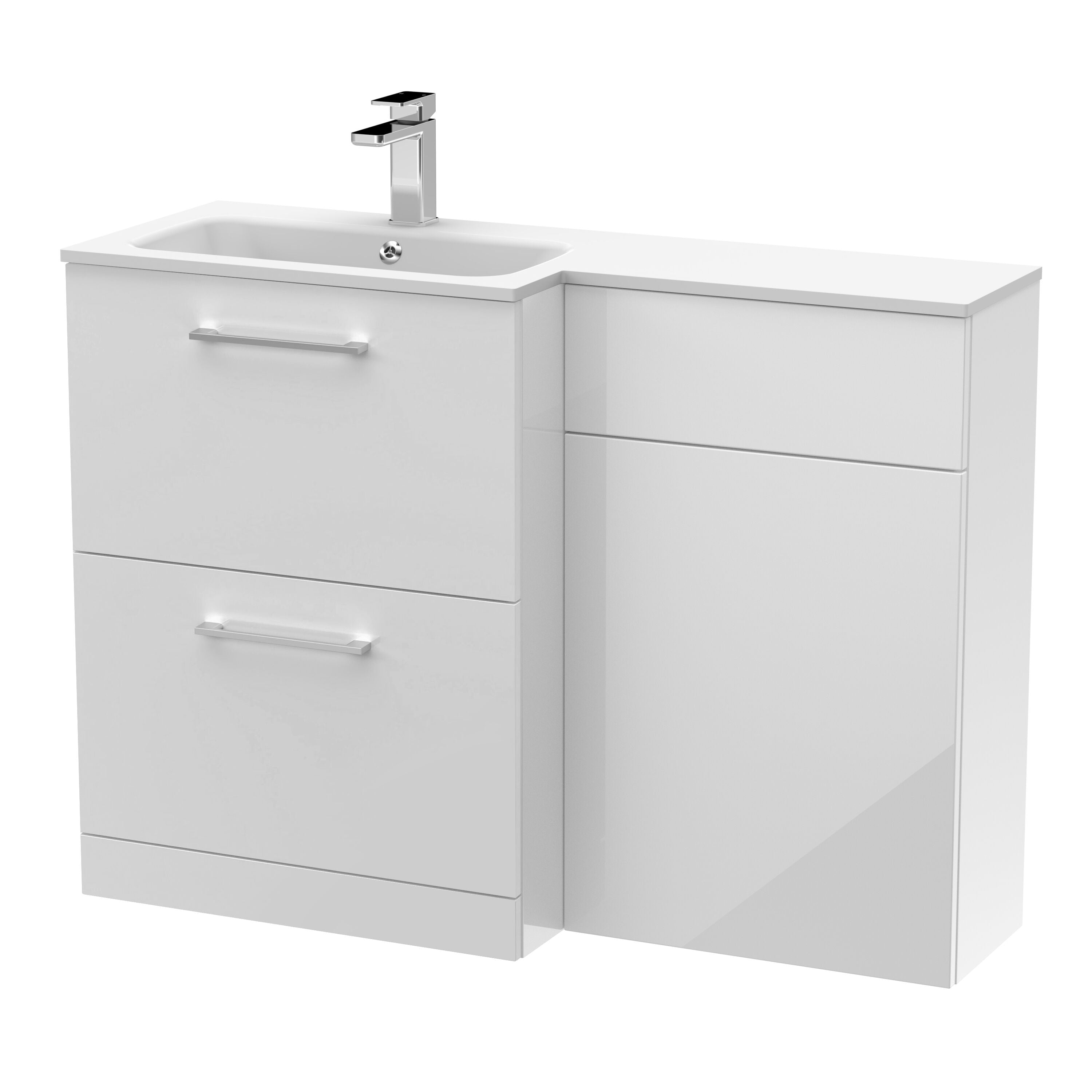 nuie Arno 1100mm Gloss White 2 Drawer Floor Standing Left-Hand Combination Unit With Stone Basin