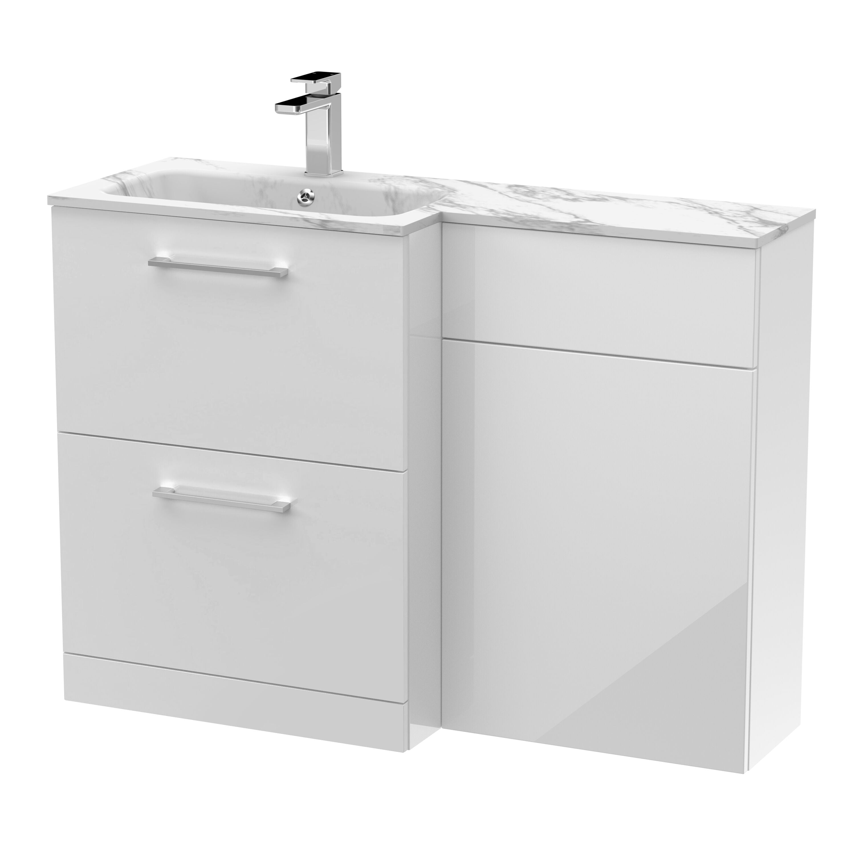 nuie Arno 1100mm Gloss White 2 Drawer Floor Standing Left-Hand Combination Unit With Stone Basin