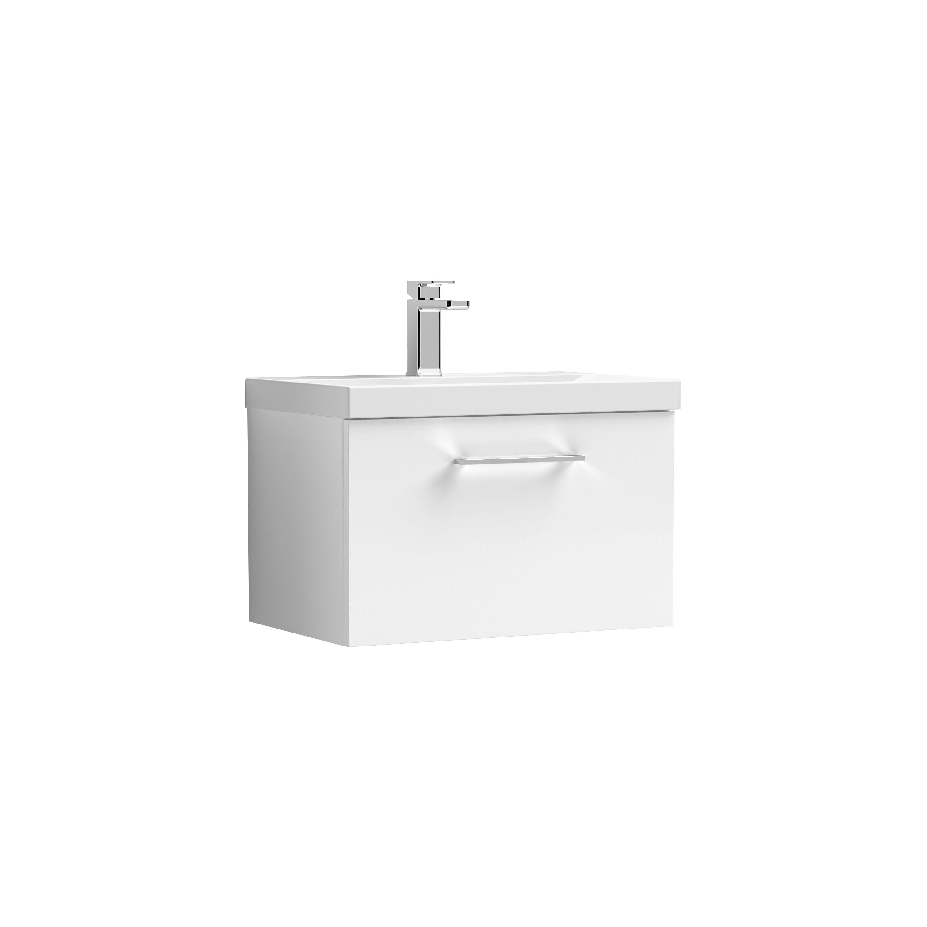 nuie Arno 600mm Gloss White 1 Drawer Wall Hung Vanity Unit With Mid-Edge Basin