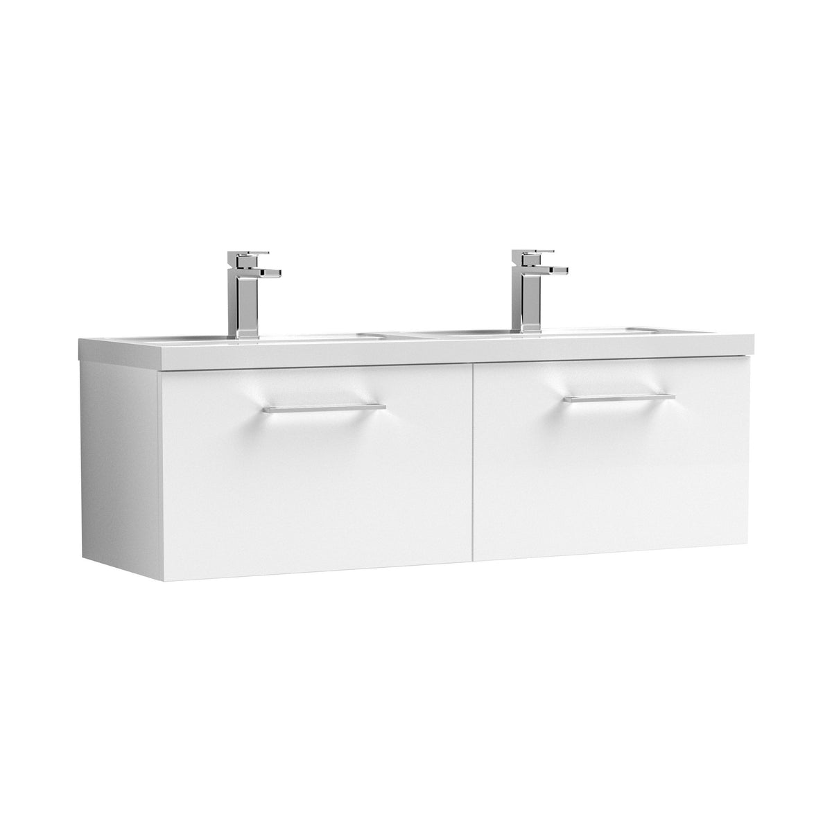 Nuie Arno 1200mm 2 Drawer Wall Hung Vanity Unit With 2 Tap Hole Polymarble basin
