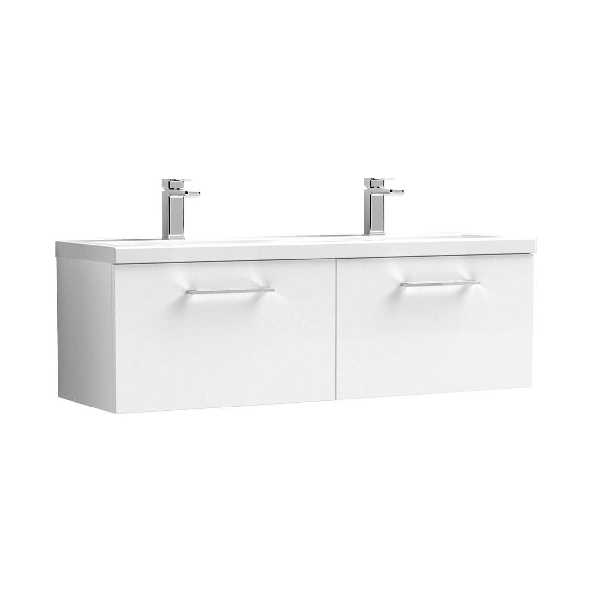 Nuie Arno 1200mm 2 Drawer Wall Hung Vanity Unit With 2 Tap Hole Ceramic Basin