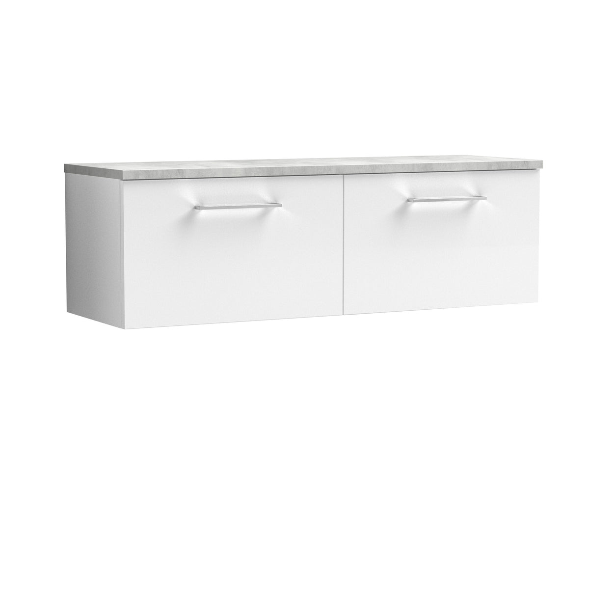 Nuie Arno 1200mm 2 Drawer Wall Hung Vanity Unit With Bellato Grey Worktop