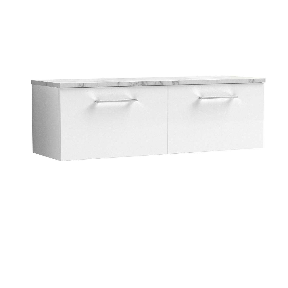 Nuie Arno 1200mm 2 Drawer Wall Hung Vanity With Carrara Laminate Worktop