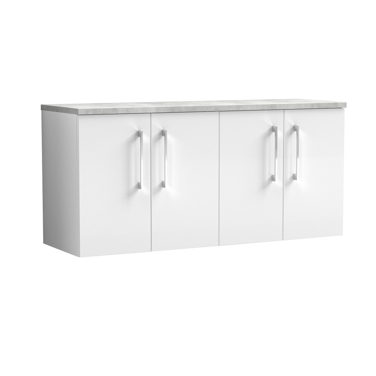 Nuie Arno 1200mm Wall Hung 4-Door Vanity Unit With Bellato Grey Worktop