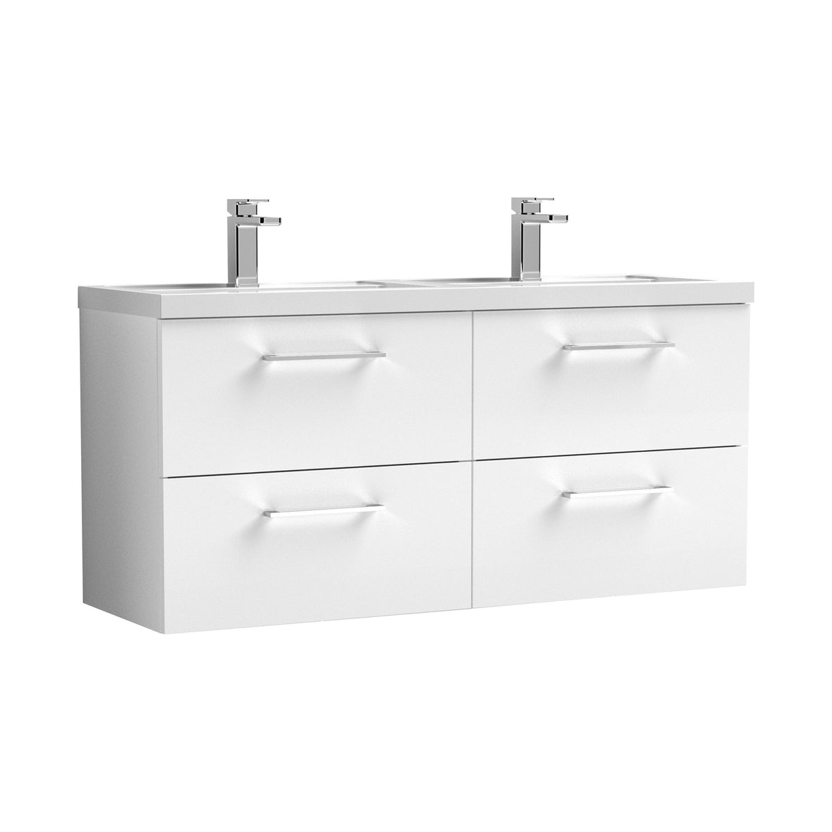 Nuie Arno 1200mm 4 Drawer Wall Hung Vanity Unit With 2 Tap Hole Polymarble basin