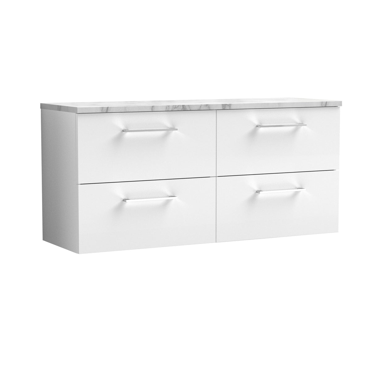 Nuie Arno 1200mm 4 Drawer Wall Hung Vanity With Carrara Laminate Worktop