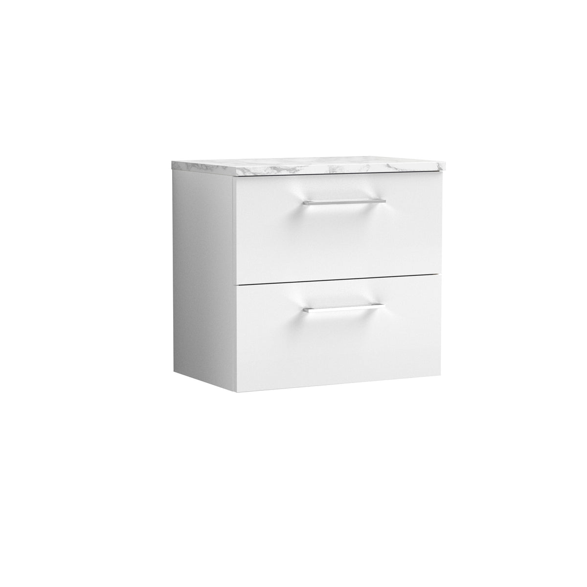 Nuie Arno 600mm 2 Drawer Wall Hung Vanity Unit With Carrara Laminate Worktop
