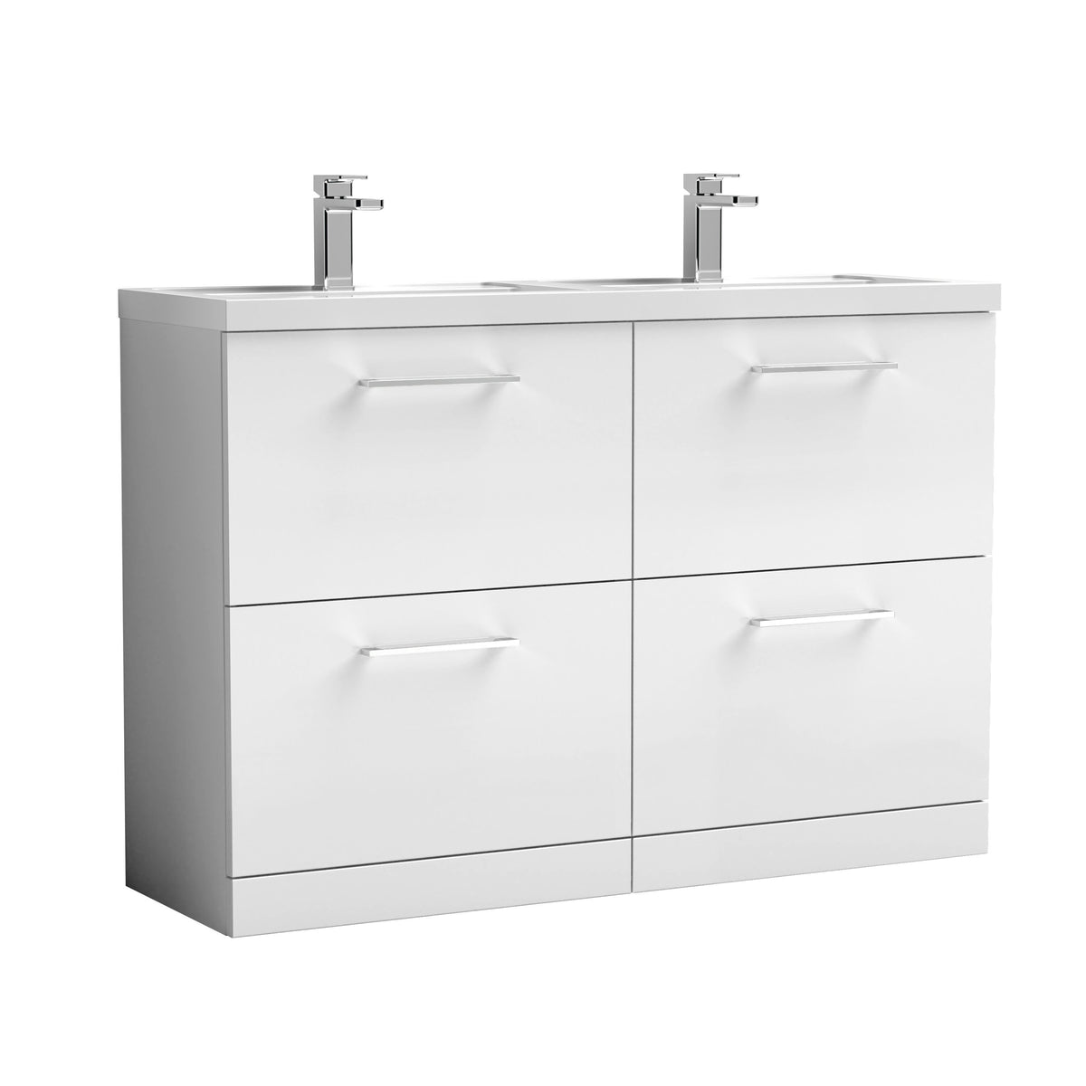 Nuie Arno 1200mm 4 Drawer Floor Standing Vanity Unit With 2 Tap Hole Polymarble basin
