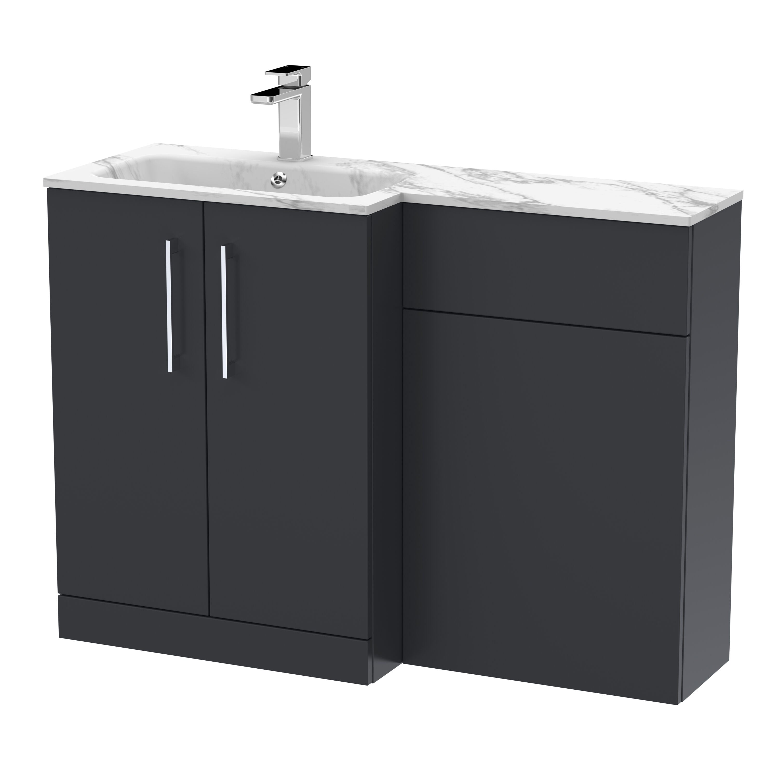 nuie Arno 1100mm Soft Black 2 Door Floor Standing Left-Hand Combination Unit With Stone Basin