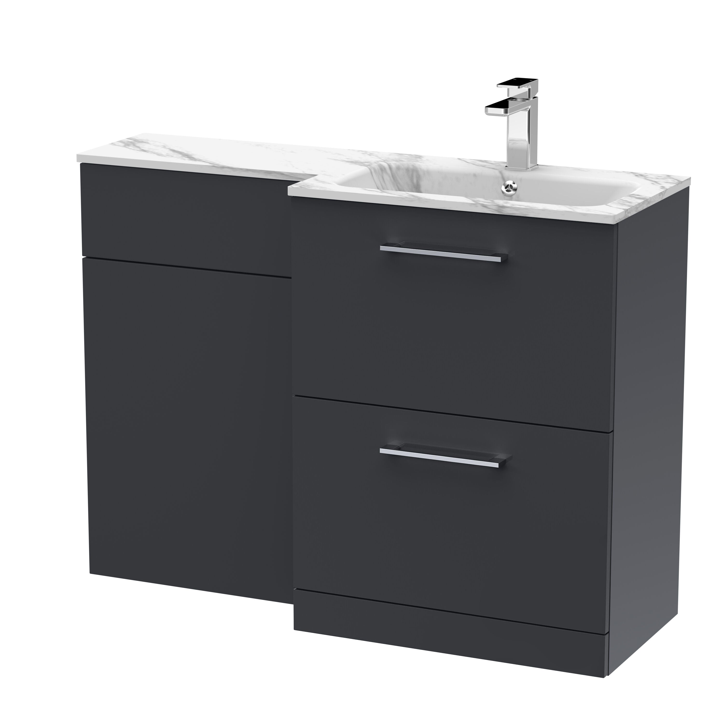 nuie Arno 1100mm Soft Black 2 Drawer Floor Standing Right-Hand Combination Unit With Stone Basin