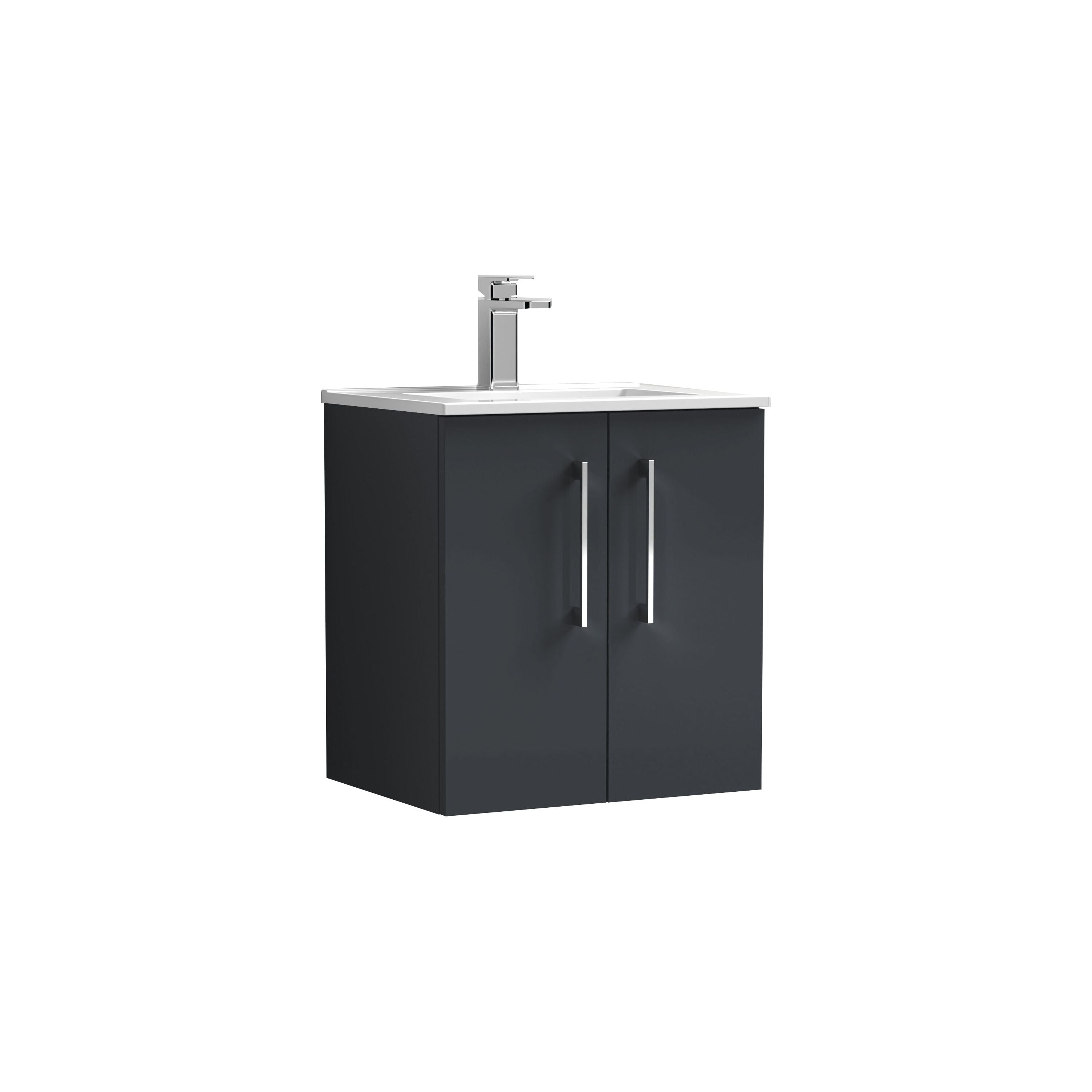nuie Arno 500mm Soft Black 2 Door Wall Hung Vanity Unit With Minimalist Basin
