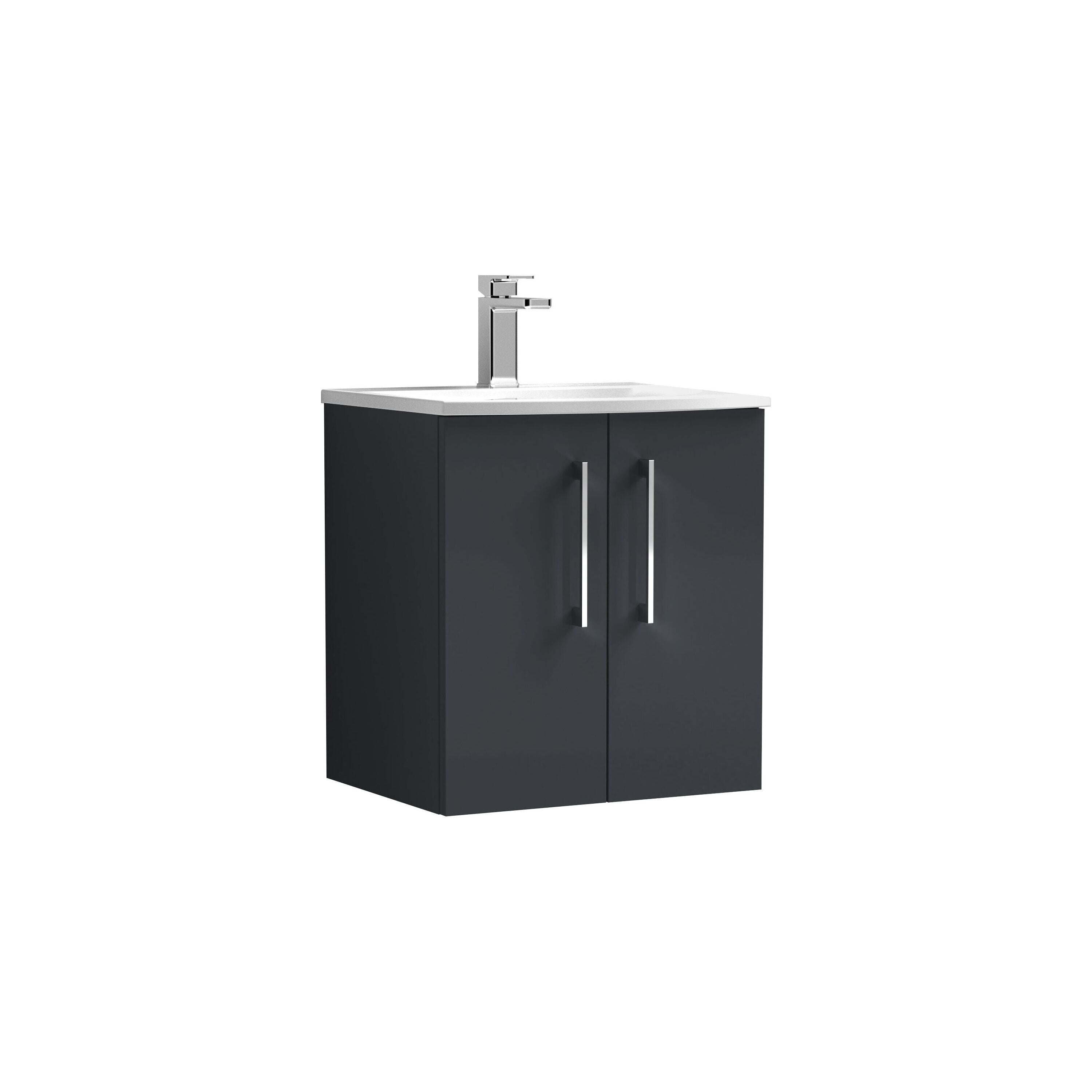 nuie Arno 500mm Soft Black 2 Door Wall Hung Vanity Unit With Curved Basin