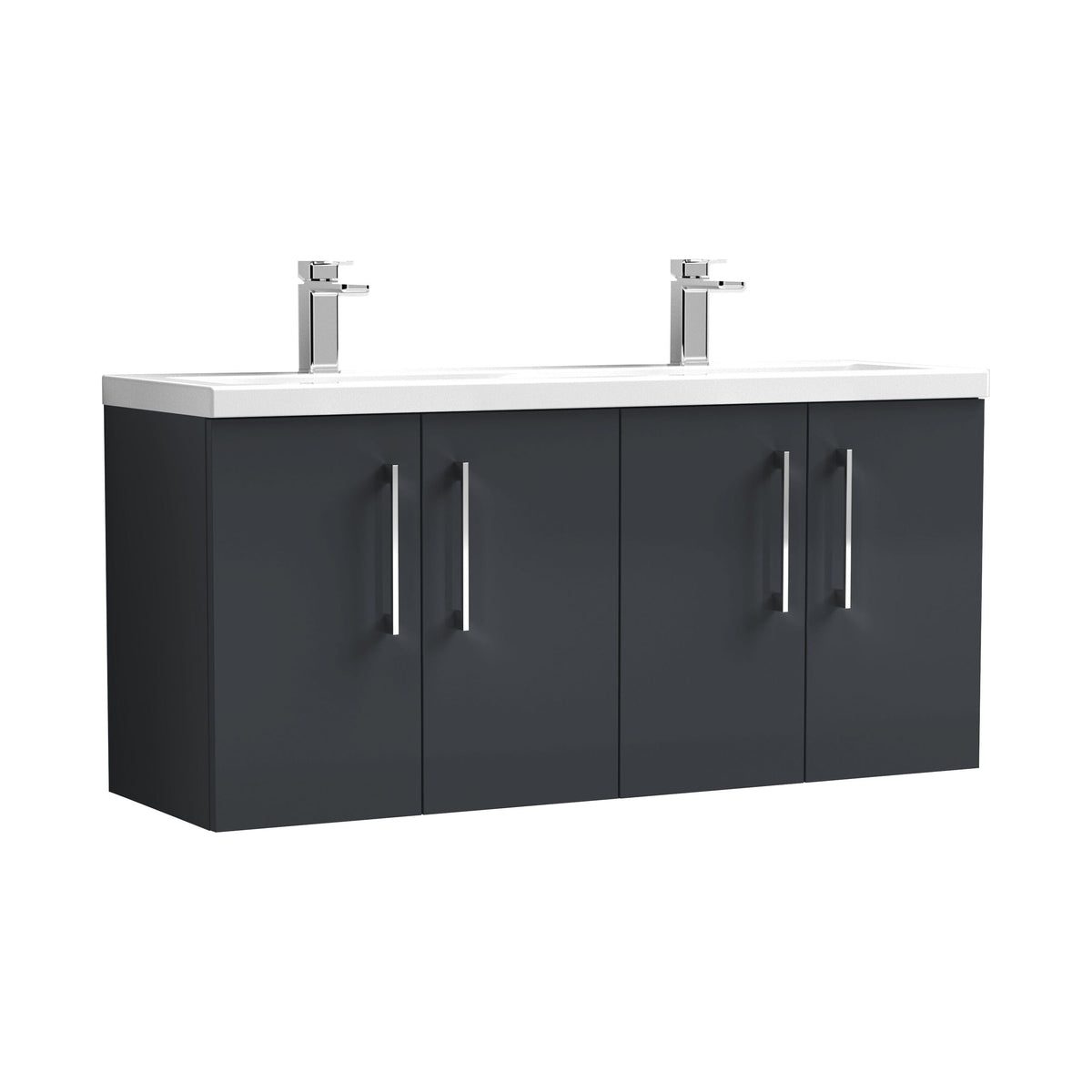 Nuie Arno 1200mm 4 Door Wall Hung Vanity Unit With 2 Tap Hole Ceramic Basin
