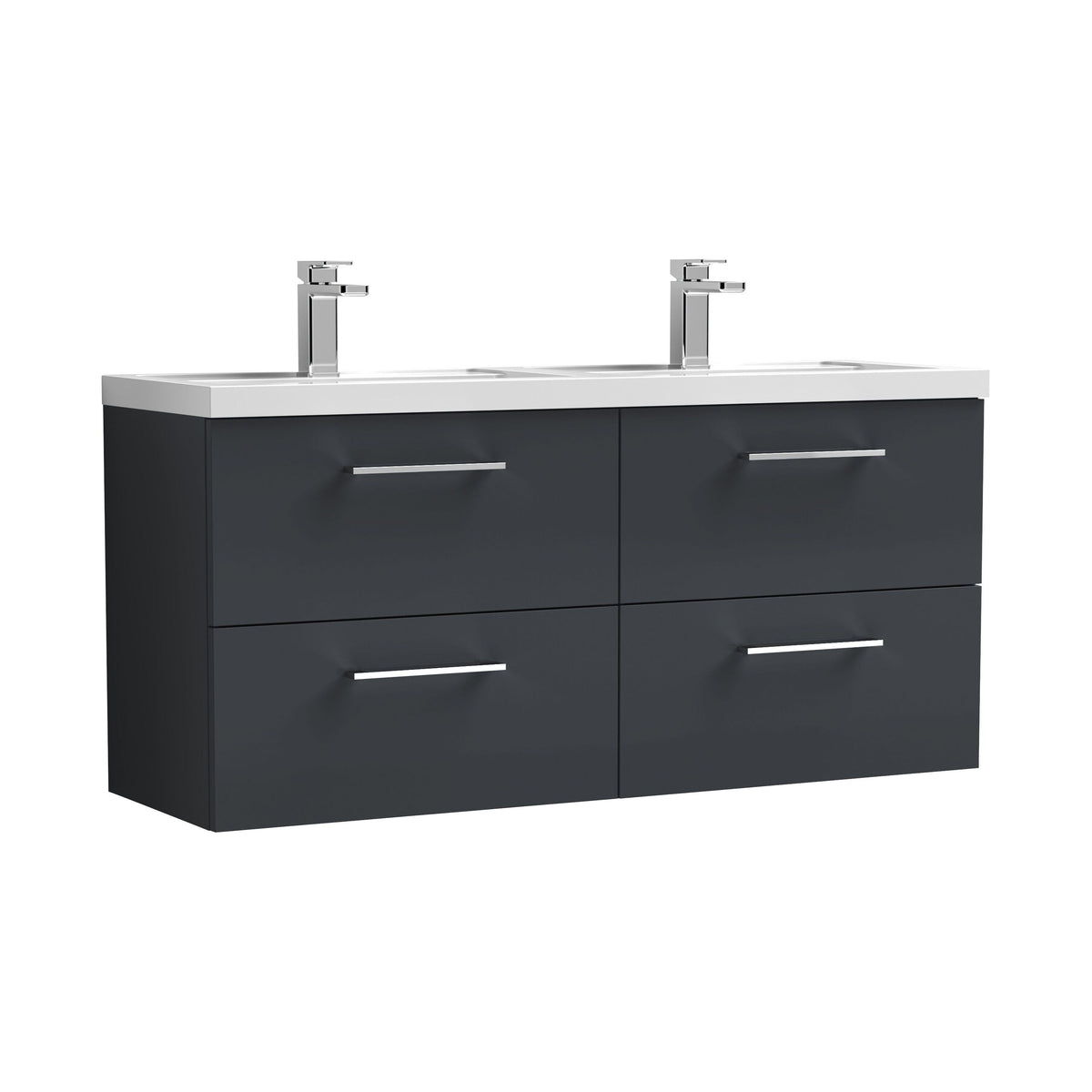 Nuie Arno 1200mm 4 Drawer Wall Hung Vanity Unit With 2 Tap Hole Polymarble basin