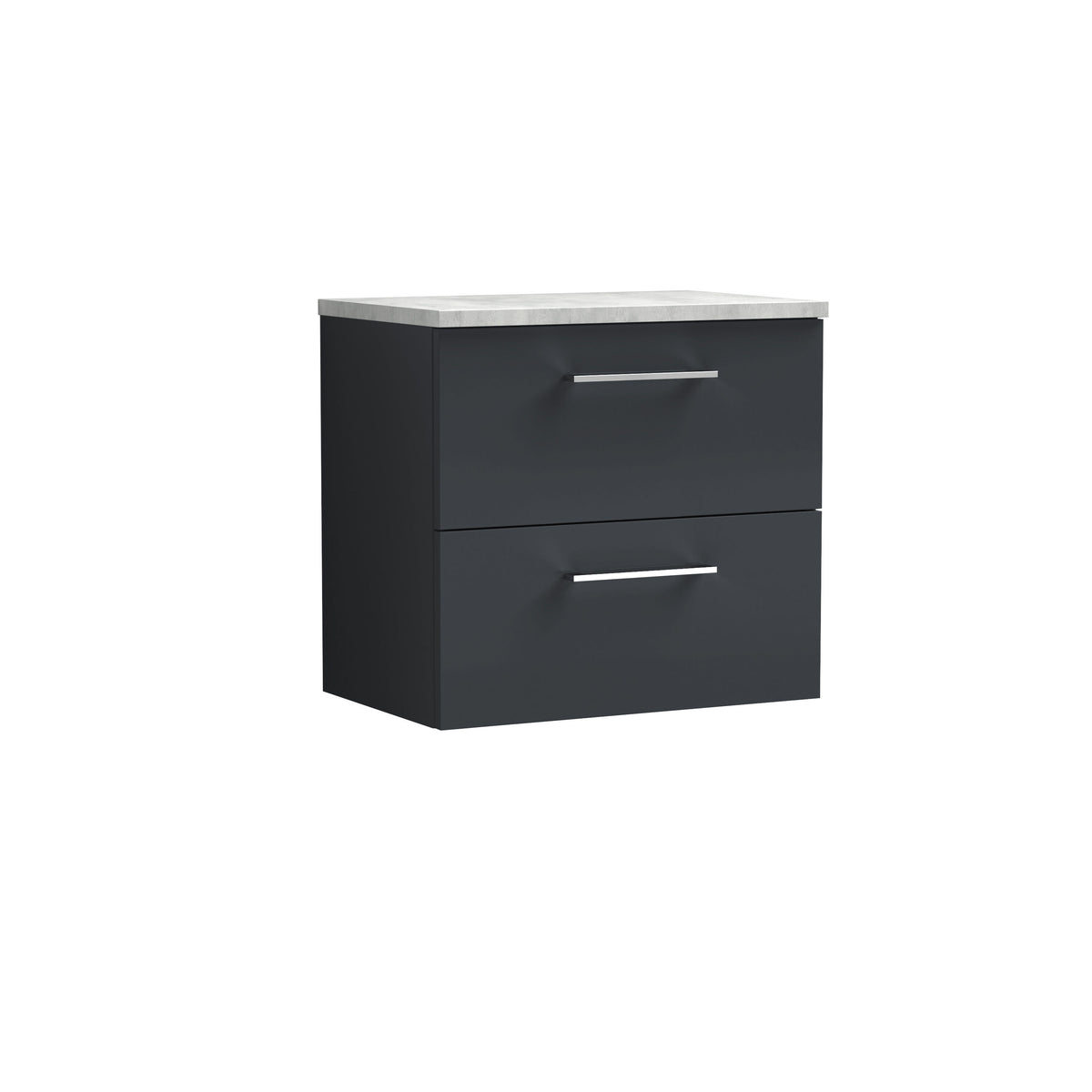 Nuie Arno 600mm 2 Drawer Wall Hung Vanity Unit With Bellato Grey Worktop