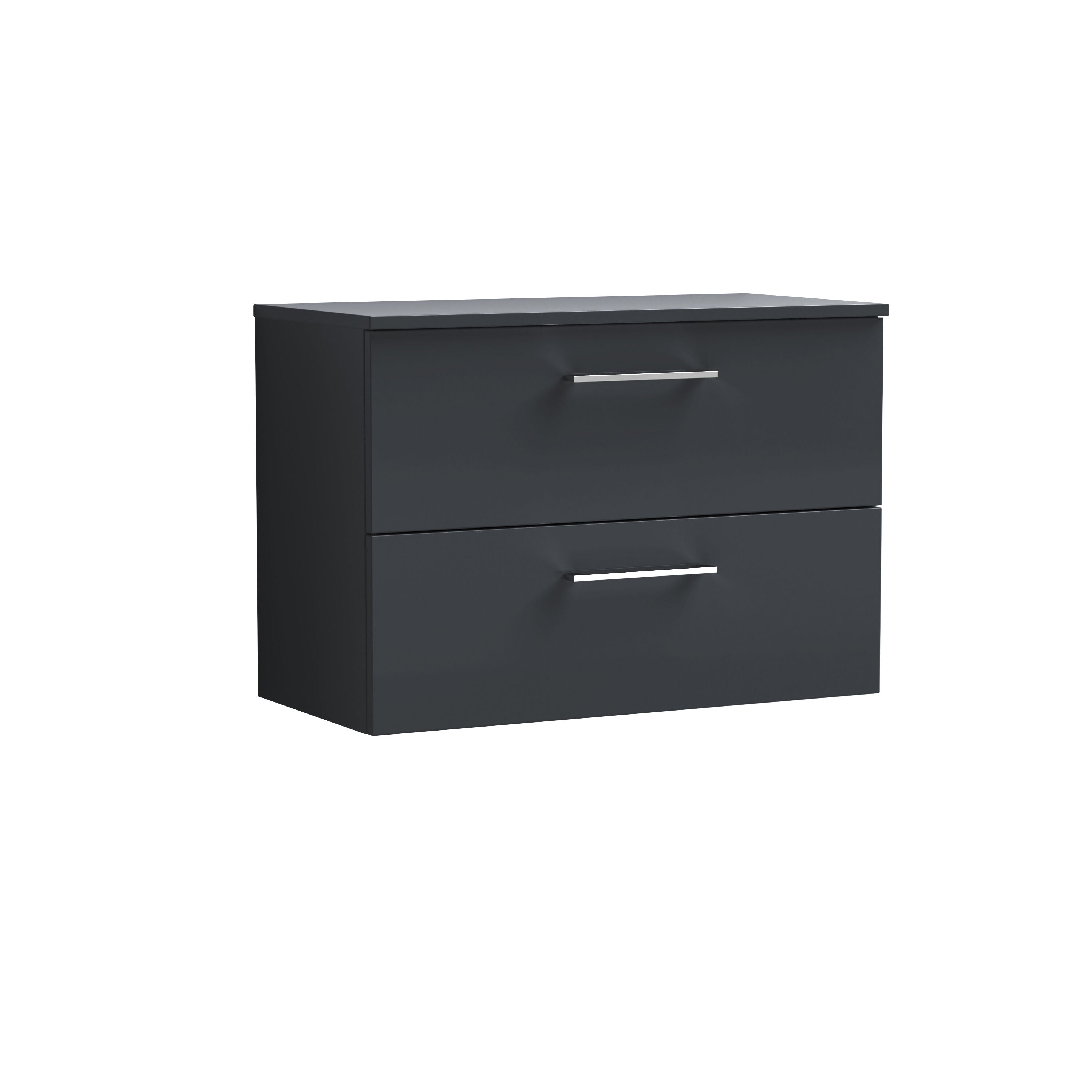 nuie Arno 800mm Soft Black 2 Drawer Wall Hung Vanity Unit With Co-ordinating Worktop