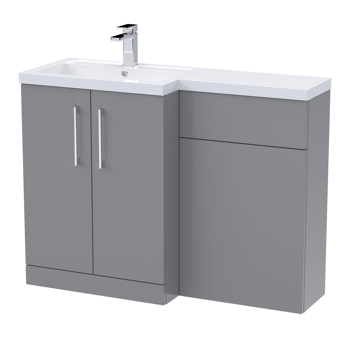Nuie Arno 1100mm 2 Door Floor Standing Left-Hand Combination Unit With Polymarble Basin