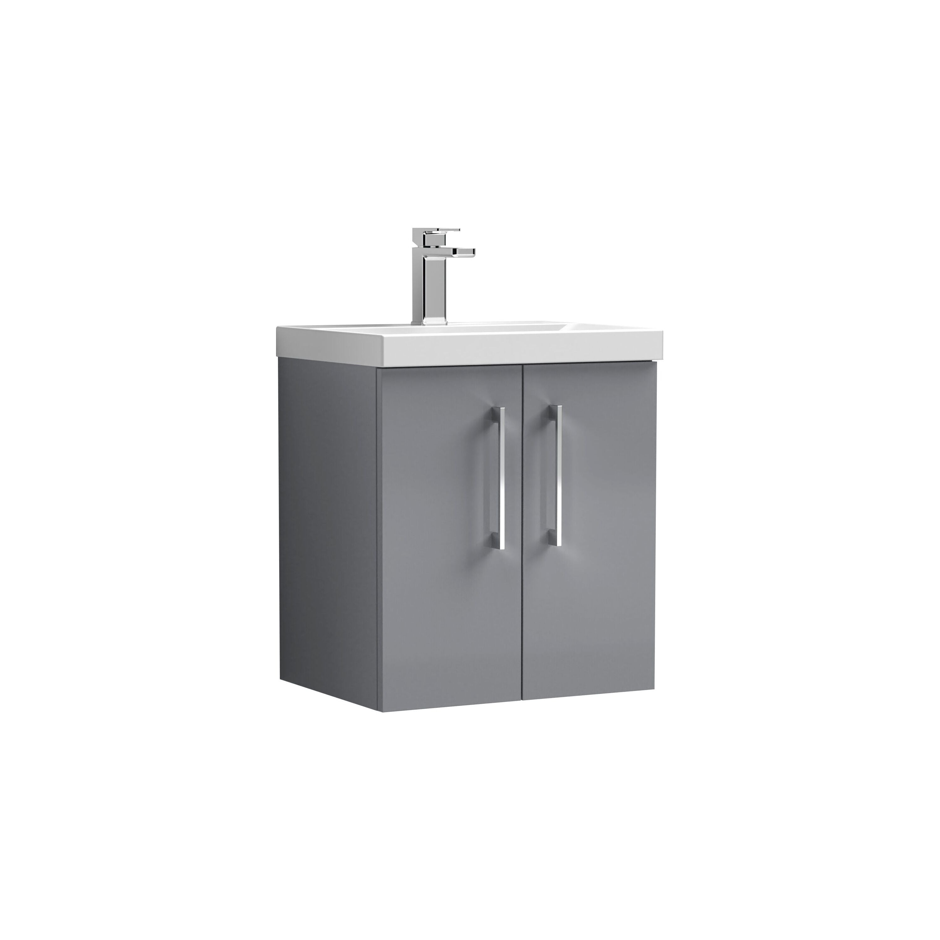 nuie Arno 500mm Satin Grey 2 Door Wall Hung Vanity Unit With Thin Edge Basin