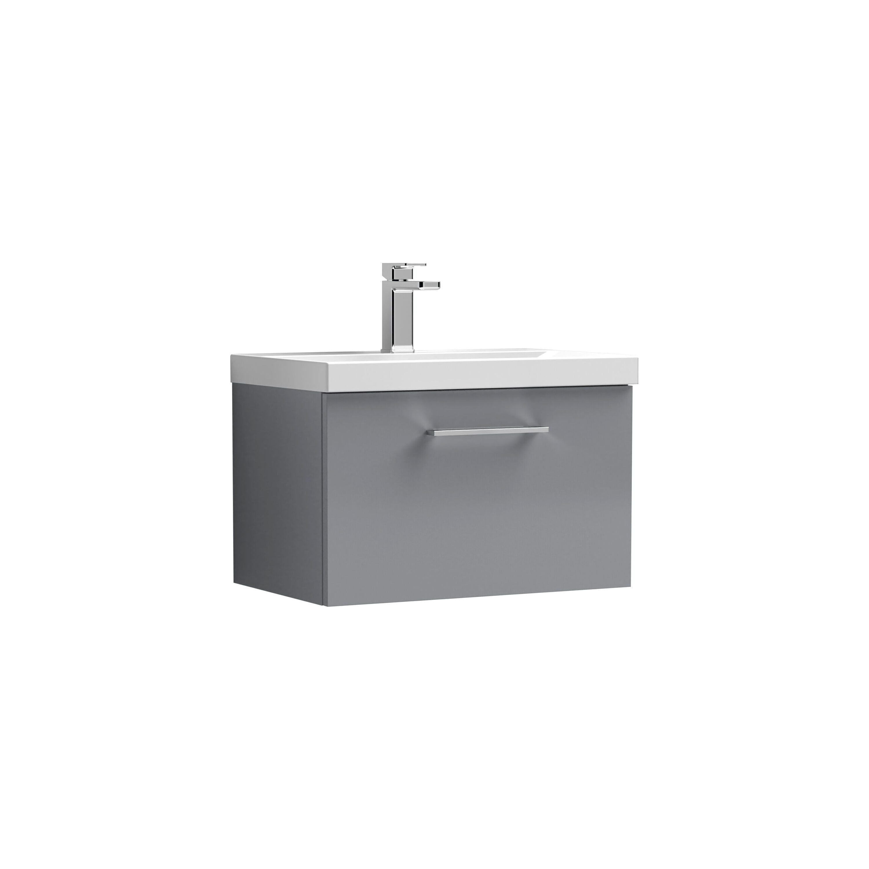 nuie Arno 600mm Satin Grey 1 Drawer Wall Hung Vanity Unit With Mid-Edge Basin