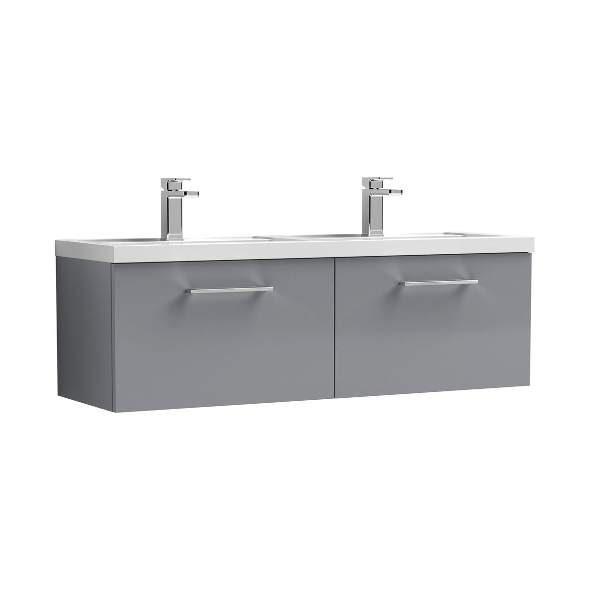Nuie Arno 1200mm 2 Drawer Wall Hung Vanity Unit With 2 Tap Hole Polymarble basin