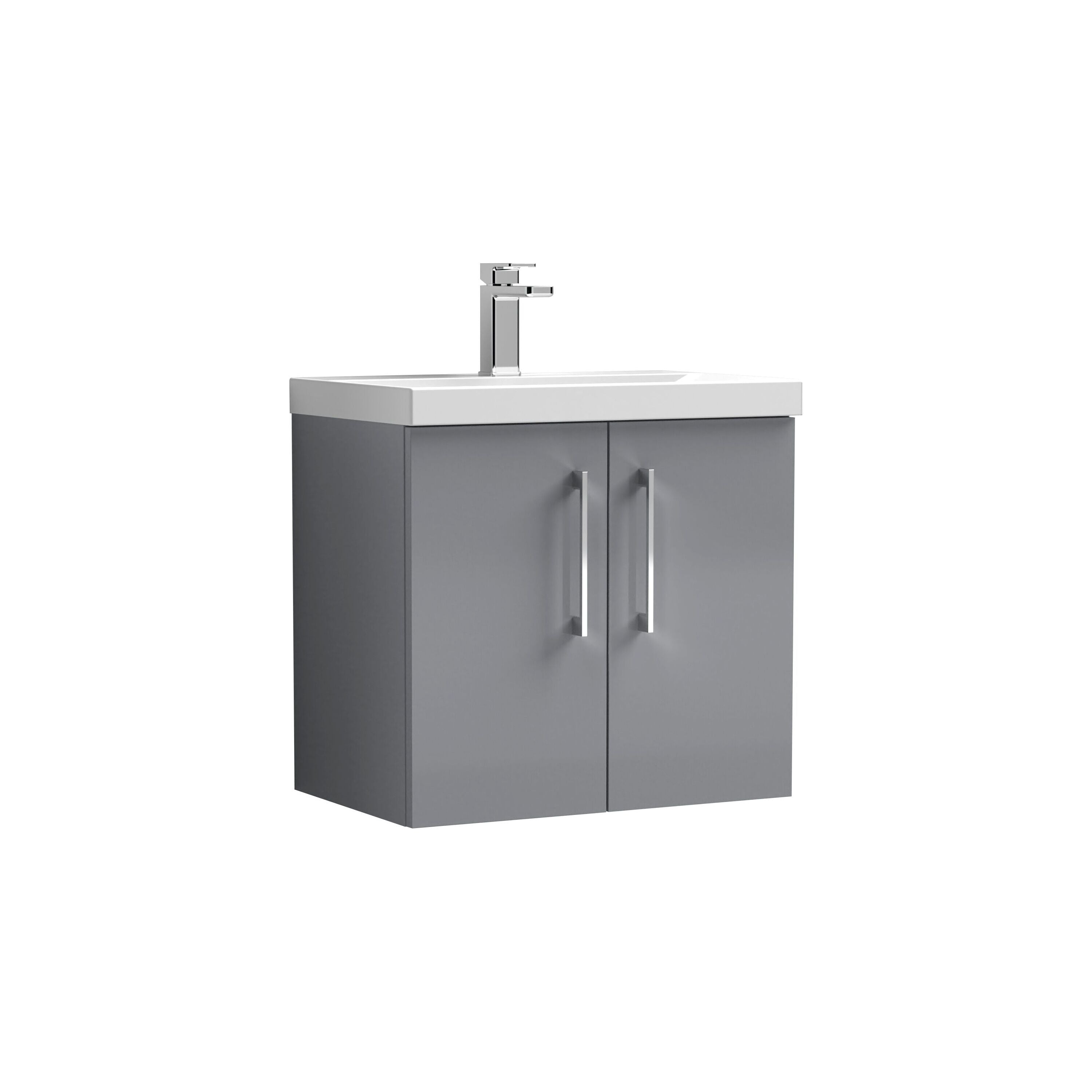 nuie Arno 600mm Satin Grey 2 Door Wall Hung Vanity Unit With Mid-Edge Basin