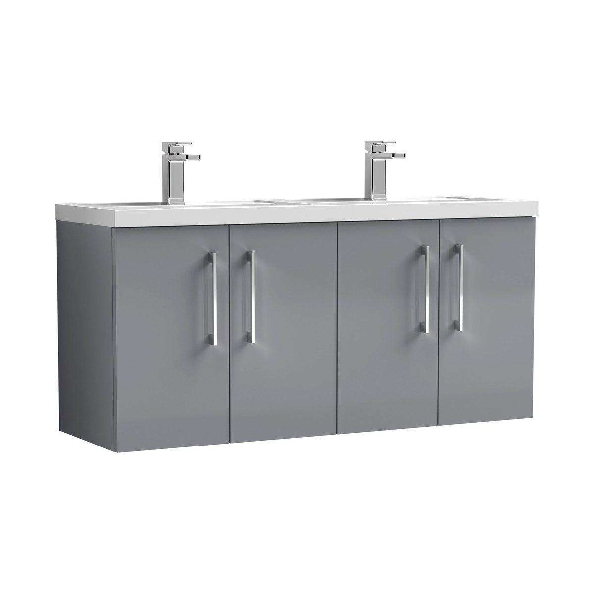 Nuie Arno 1200mm 4 Door Wall Hung Vanity Unit With 2 Tap Hole Polymarble basin