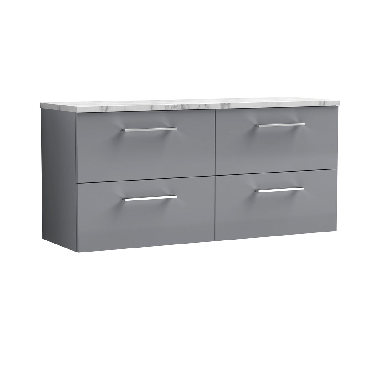 Nuie Arno 1200mm 4 Drawer Wall Hung Vanity With Carrara Laminate Worktop