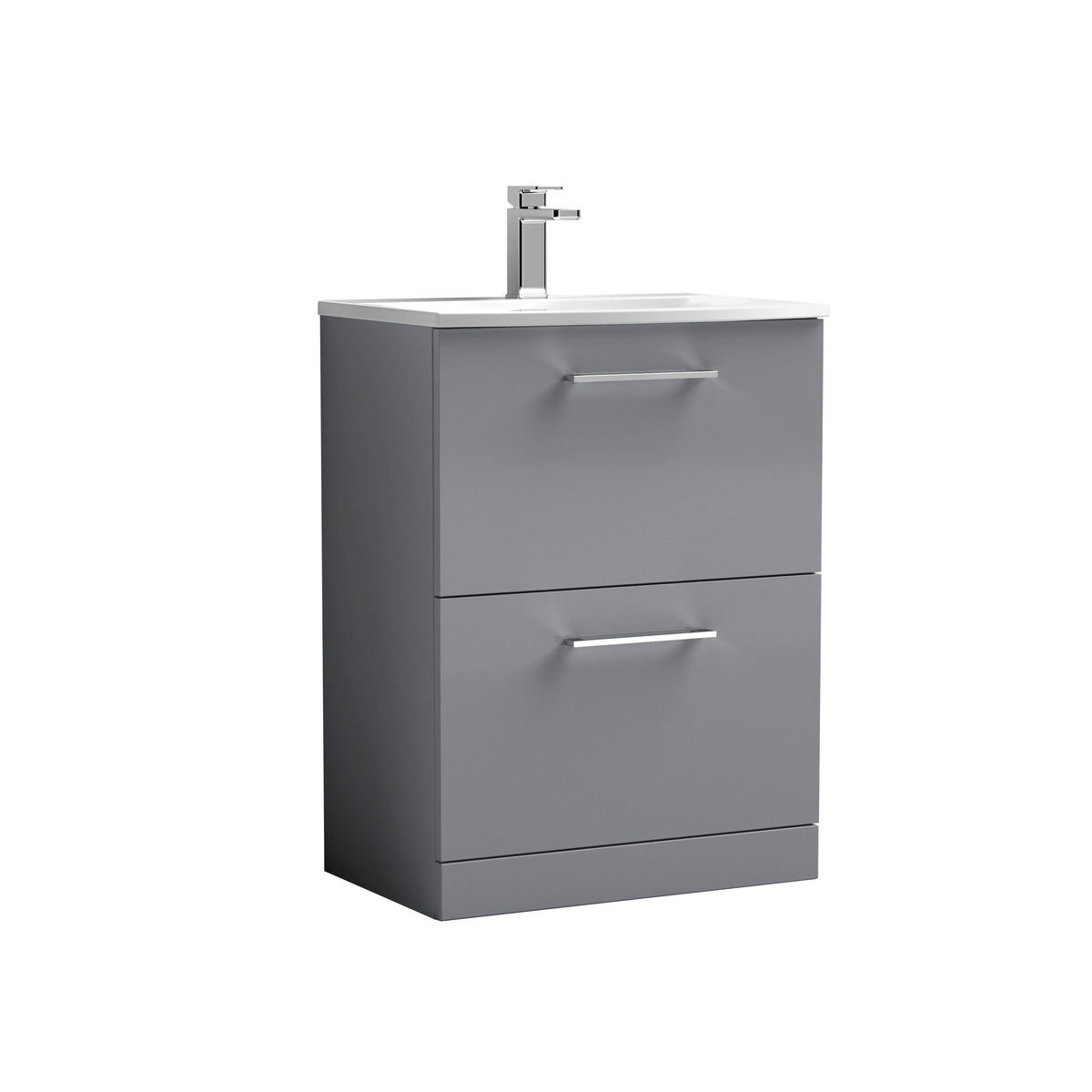 Nuie Arno 600mm 2 Drawer Floor Standing Vanity Unit With Curved Basin