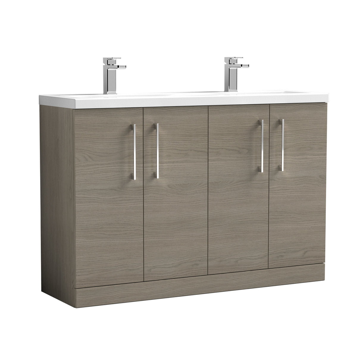Nuie Arno 1200mm 4 Door Floor Standing Vanity Unit With 2 Tap Hole Ceramic Basin