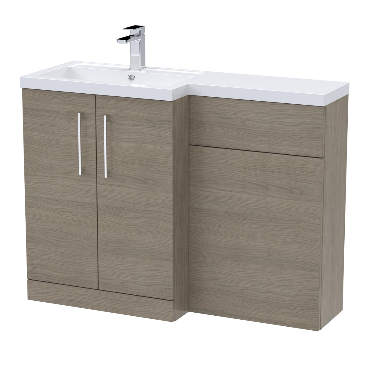 Nuie Arno 1100mm 2 Door Floor Standing Left-Hand Combination Unit With Polymarble Basin