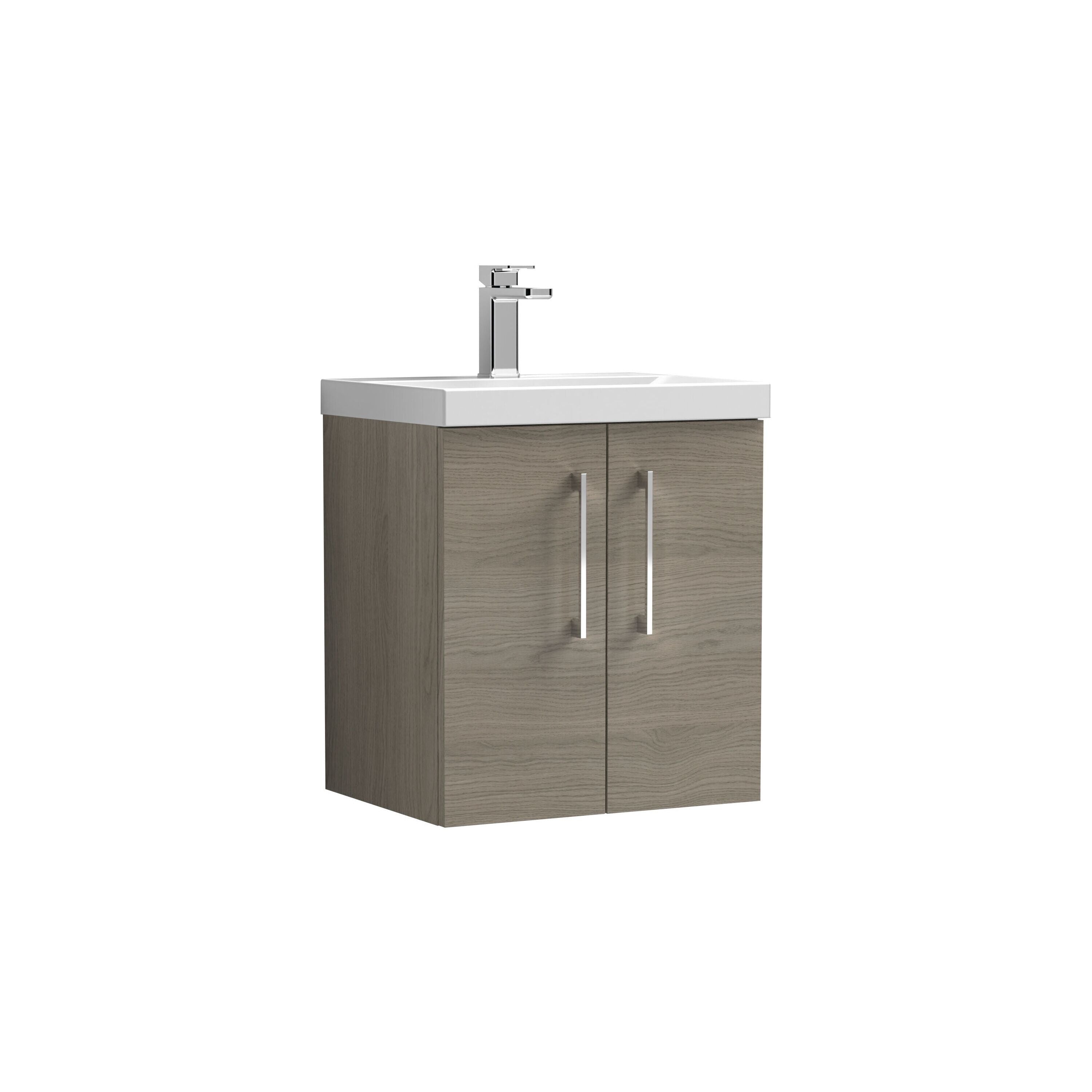 nuie Arno 500mm Solace Oak 2 Door Wall Hung Vanity Unit With Mid-Edge Basin