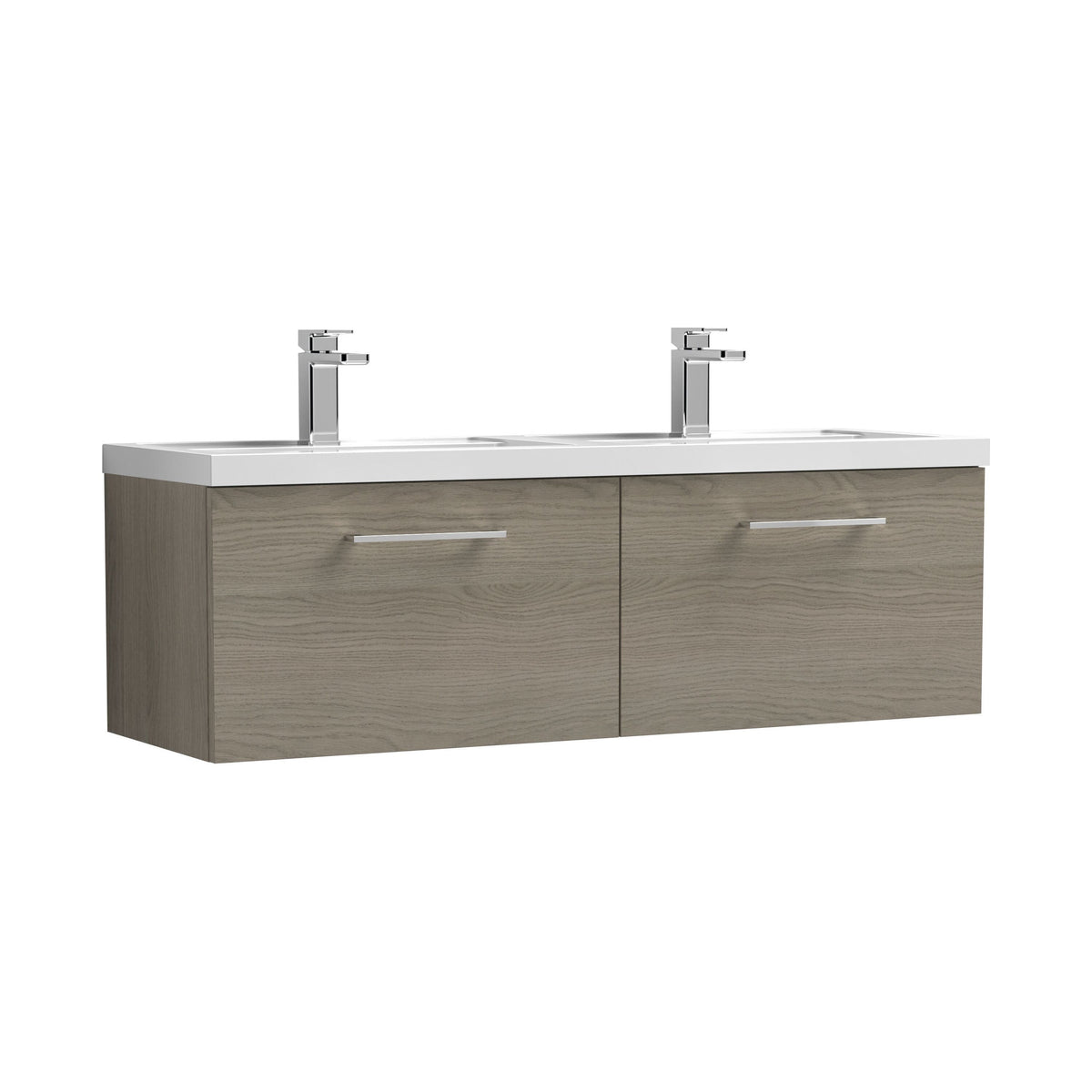 Nuie Arno 1200mm 2 Drawer Wall Hung Vanity Unit With 2 Tap Hole Polymarble basin